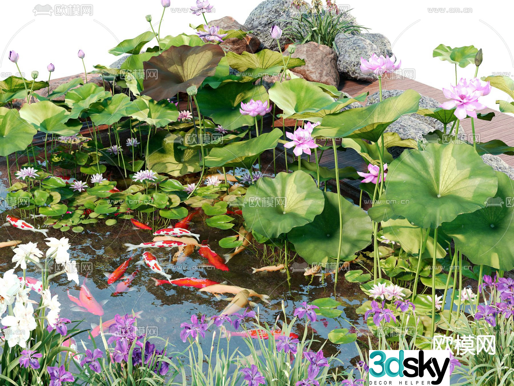 Modern lotus pond koi pond 3d model