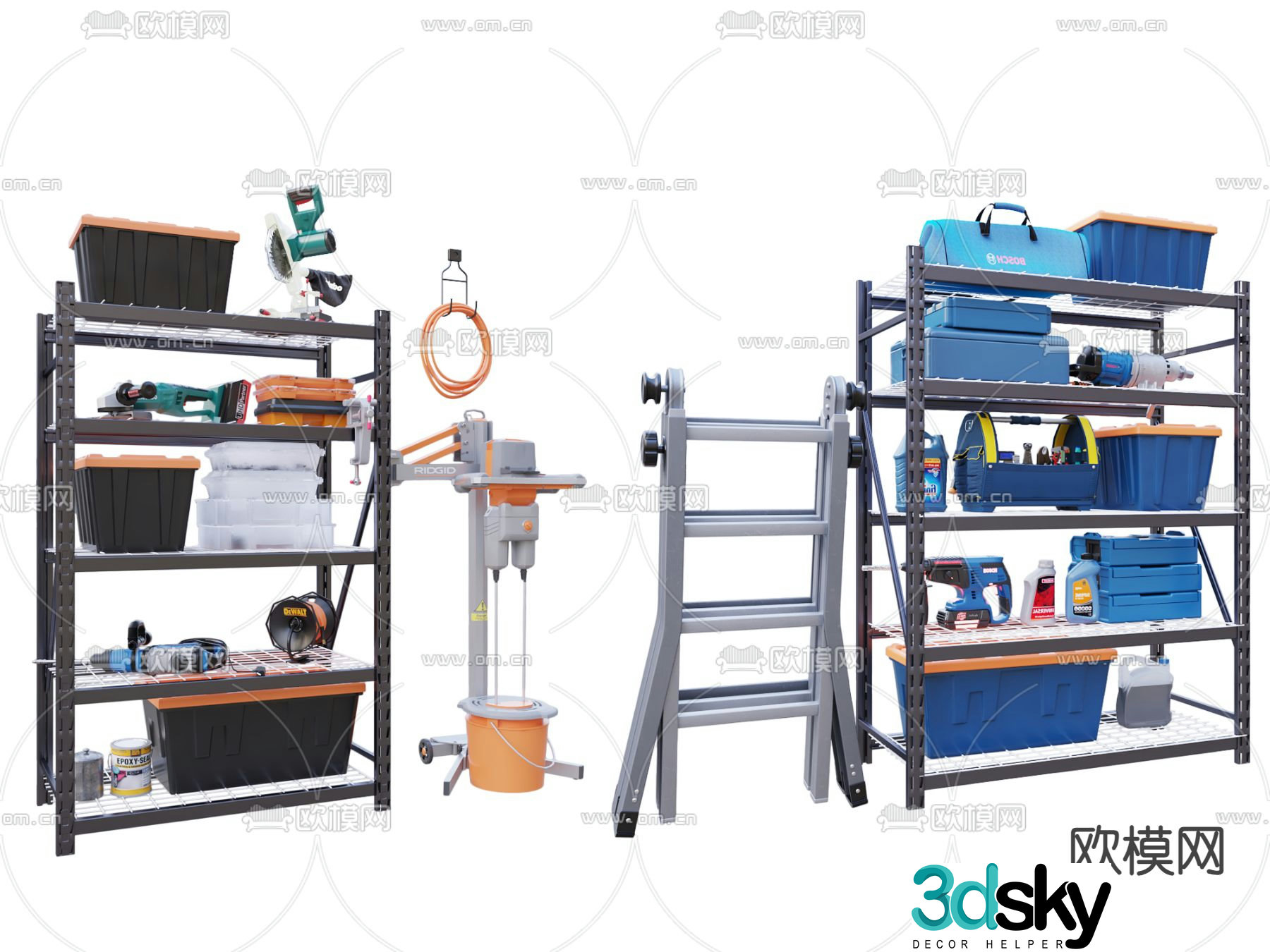 Tool box folding ladder electric drill rope 3d model