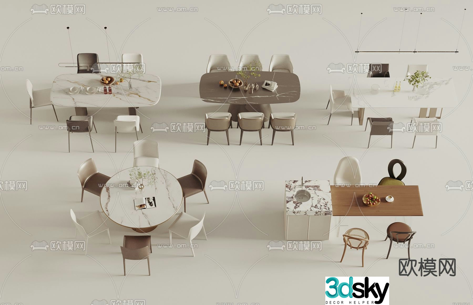 Bar dining table and chairs island dining table and chairs 3d model