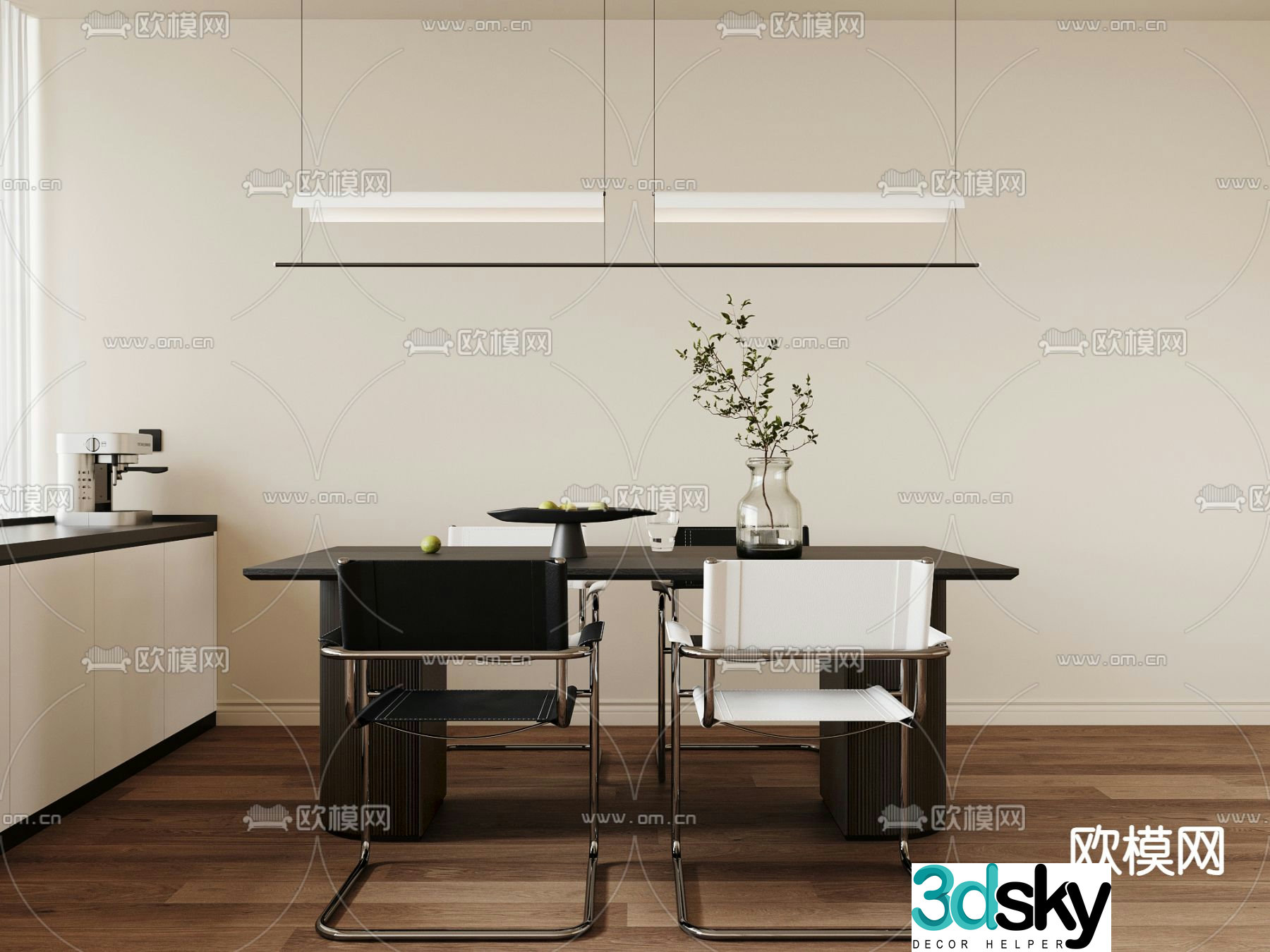 Modern dining table rectangular dining table 3d model