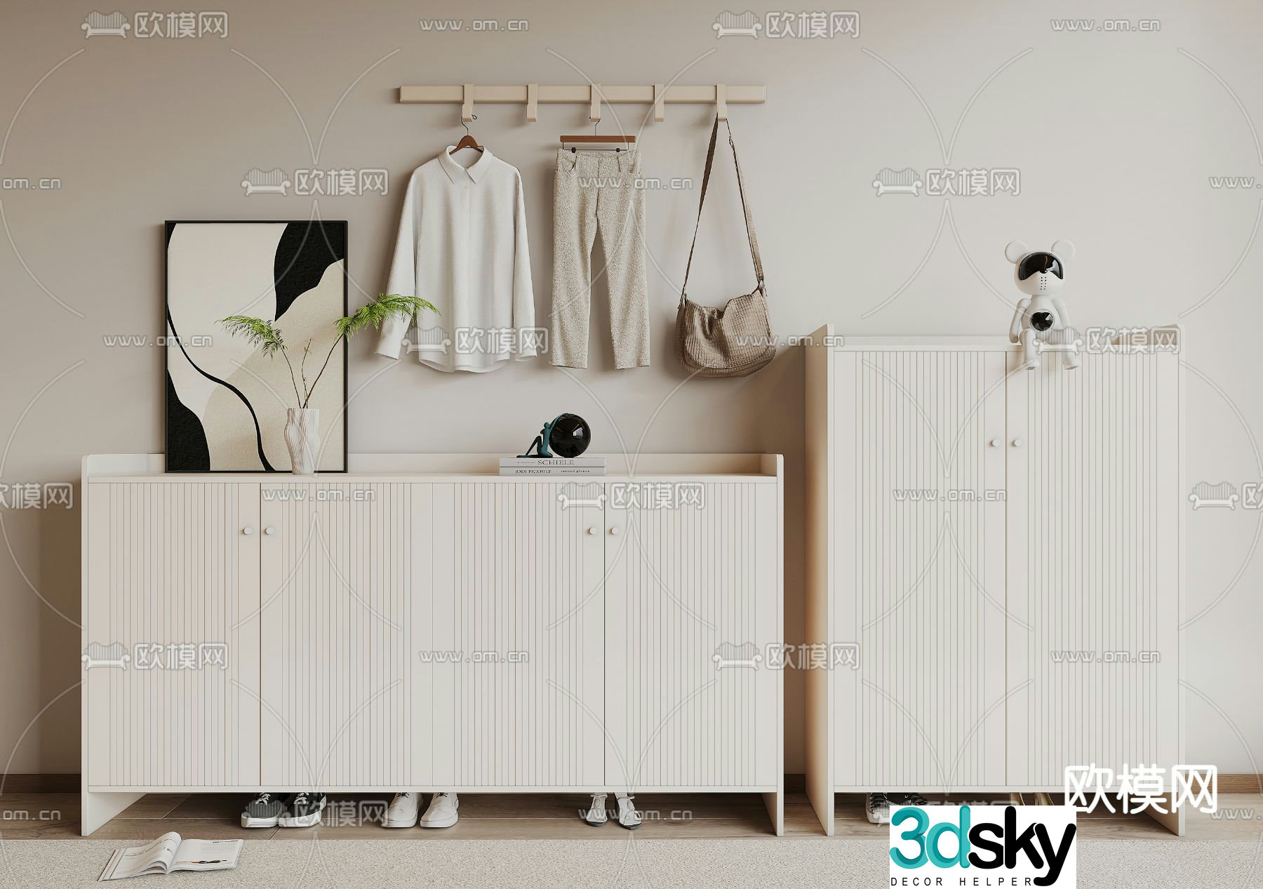 Entrance shoe cabinet low cabinet 3d model