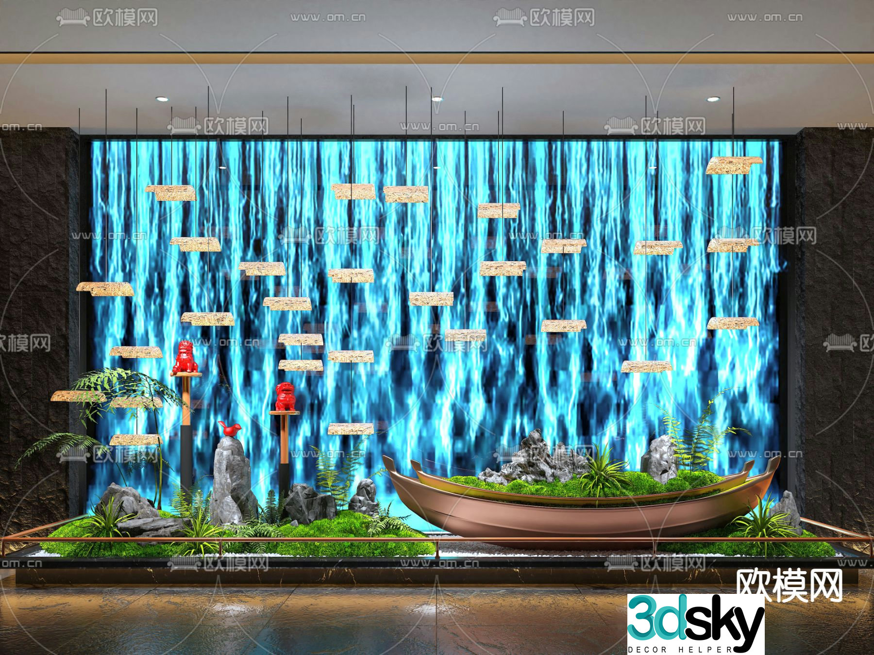 New Chinese style interior landscape 3D model