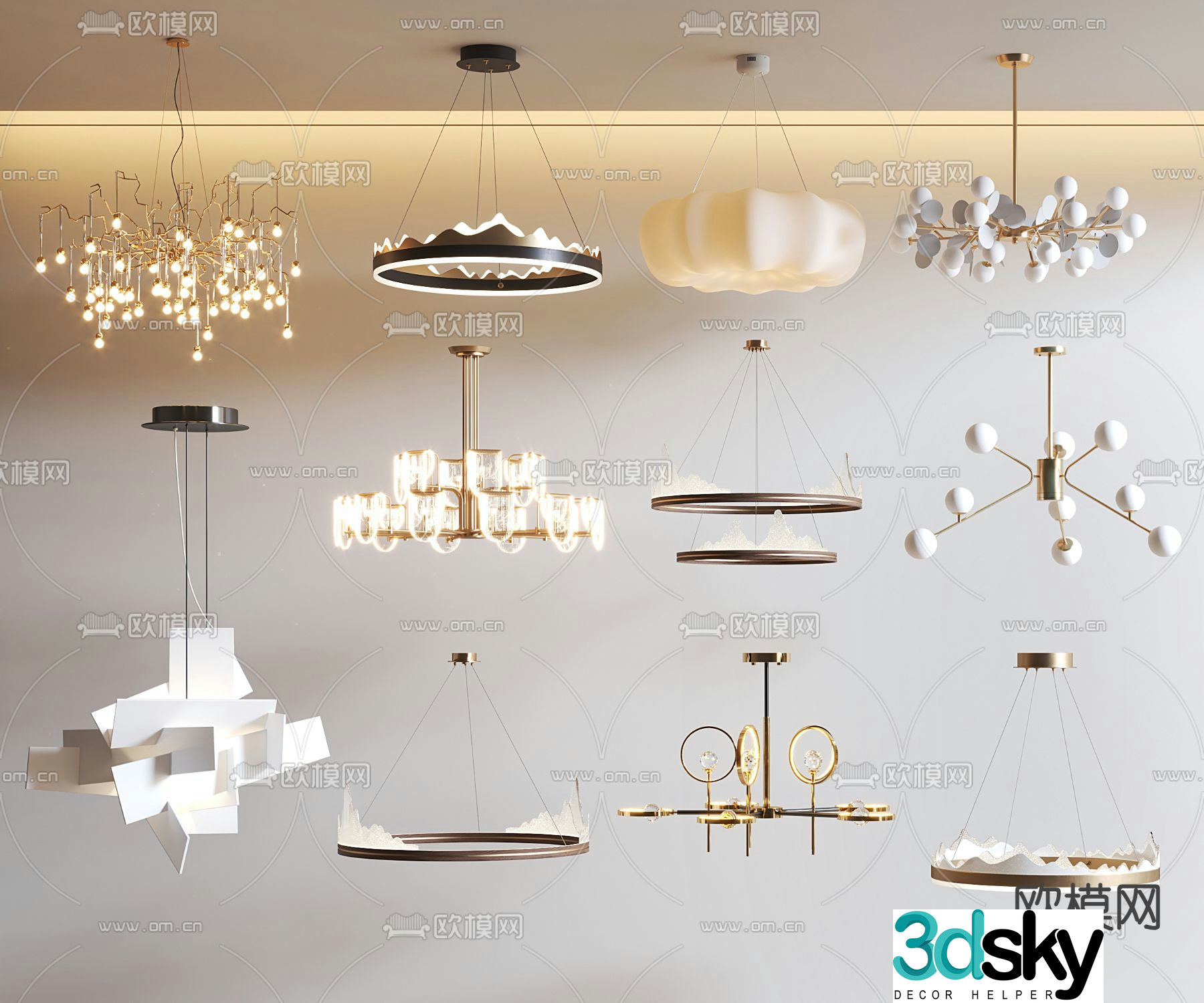 Light luxury chandelier hall chandelier 3d model