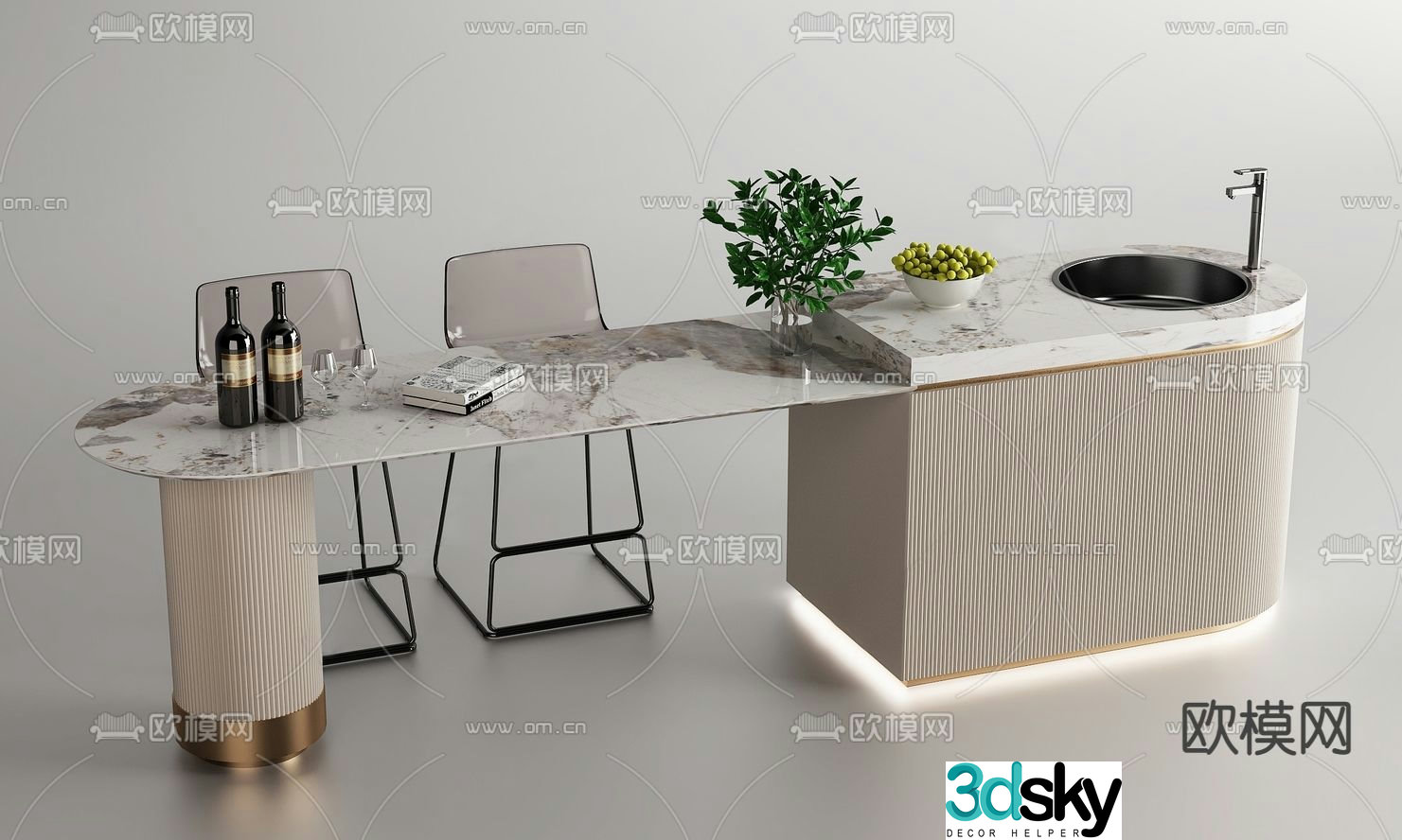 Marble bar island bar 3d model