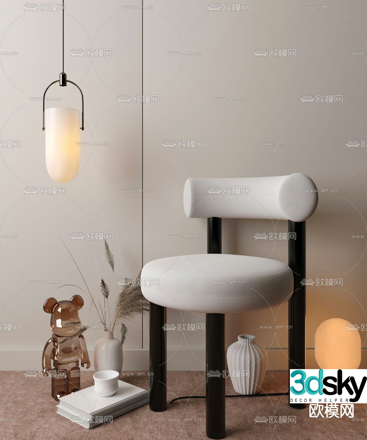 Modern single chair dining chair 3d model