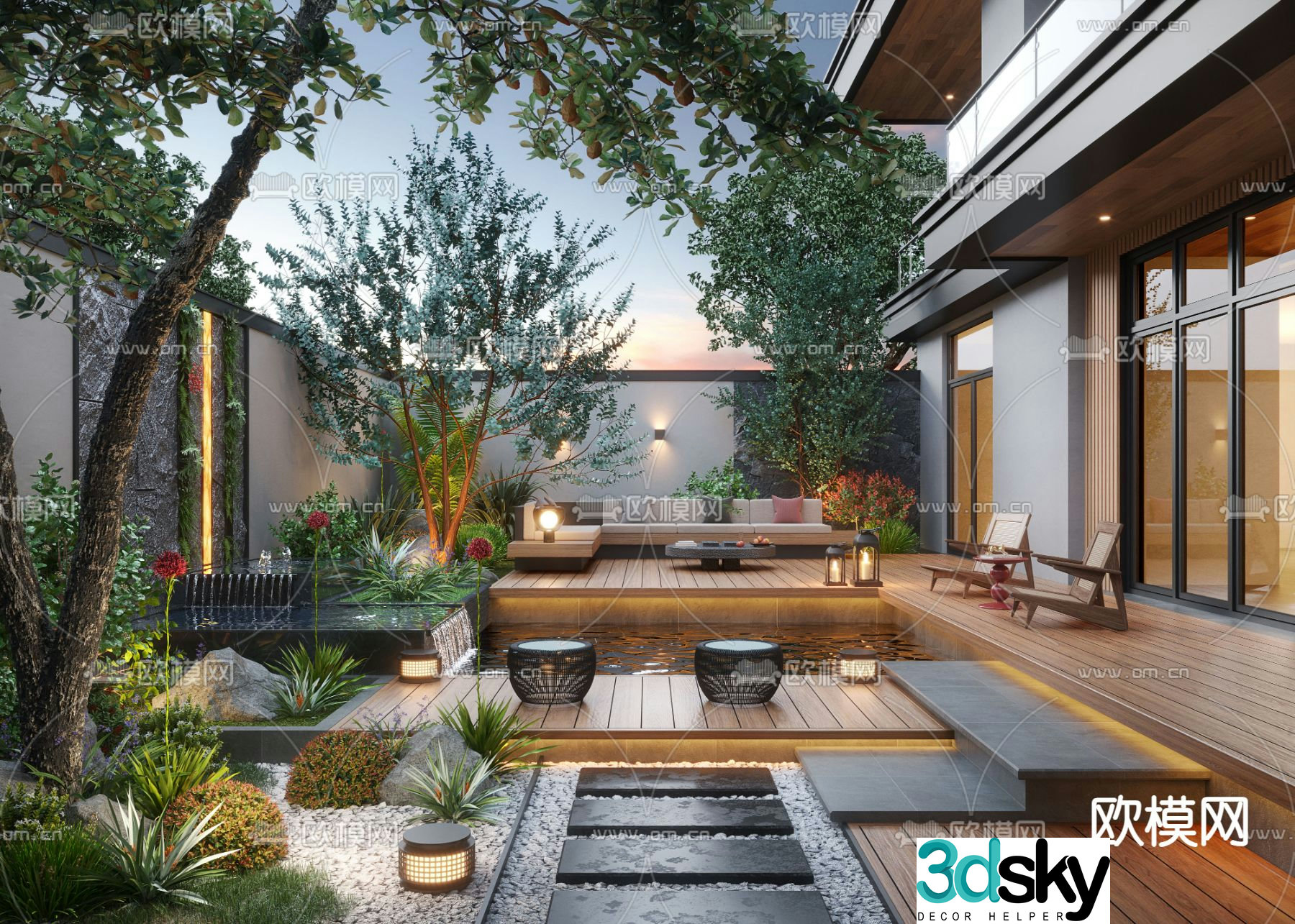 Villa courtyard garden 3d model