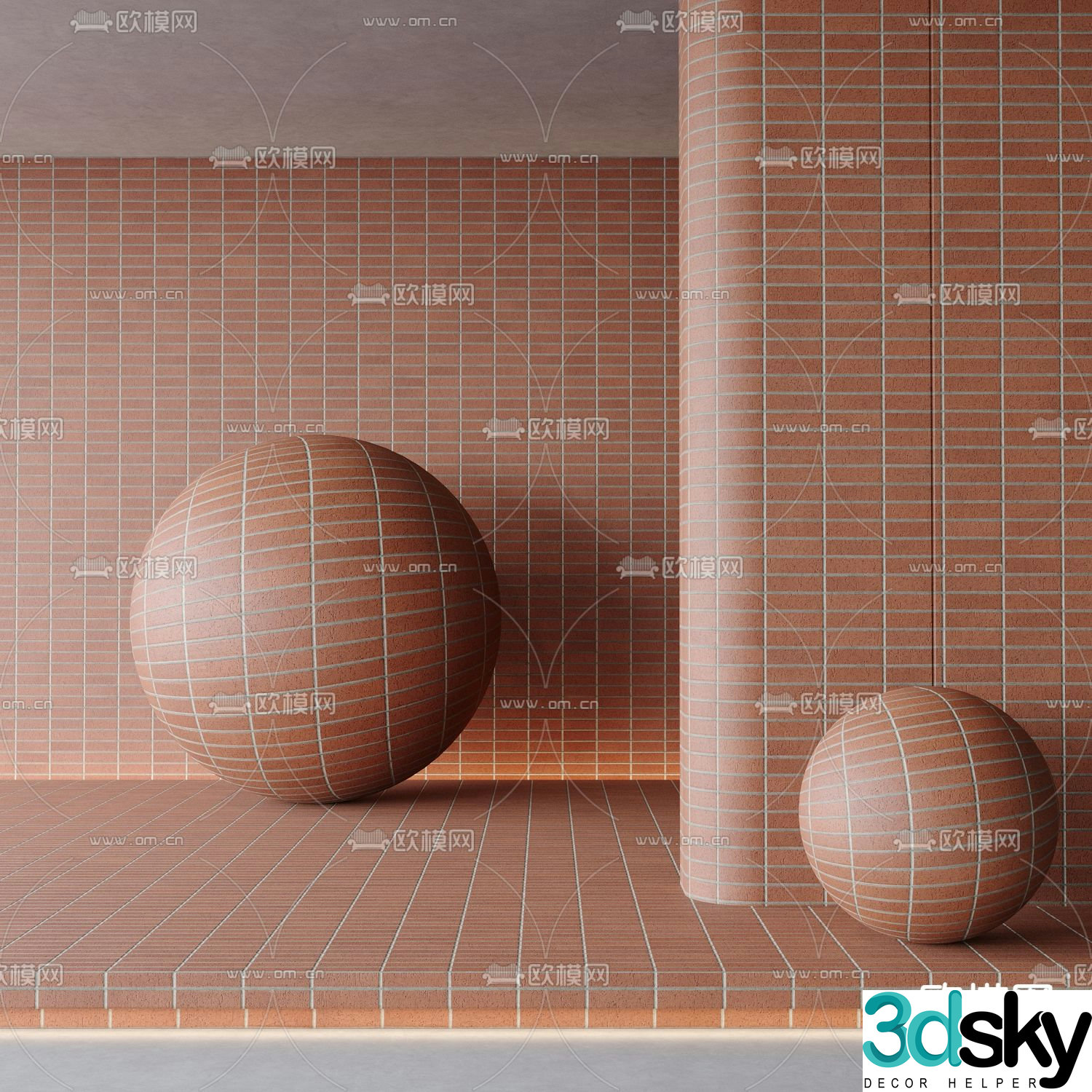 Red brick wall tiles 3d model