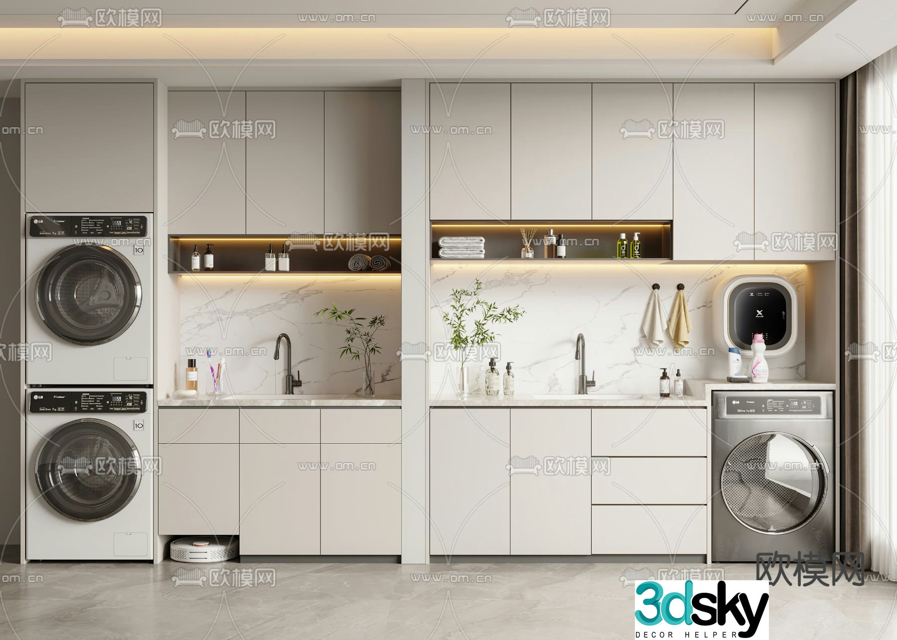 Modern balcony cabinet washing machine cabinet 3d model