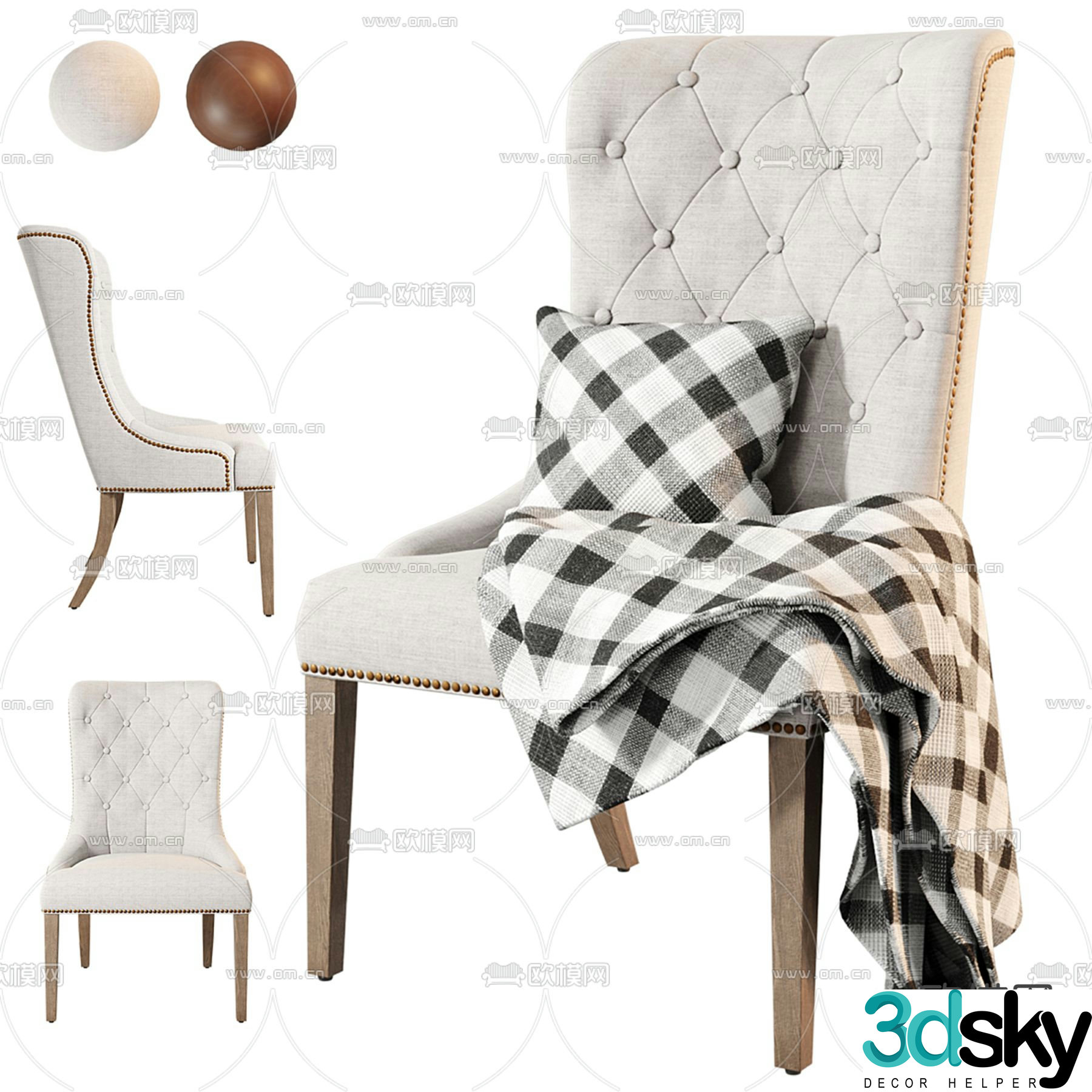 Single chair dining chair 3d model