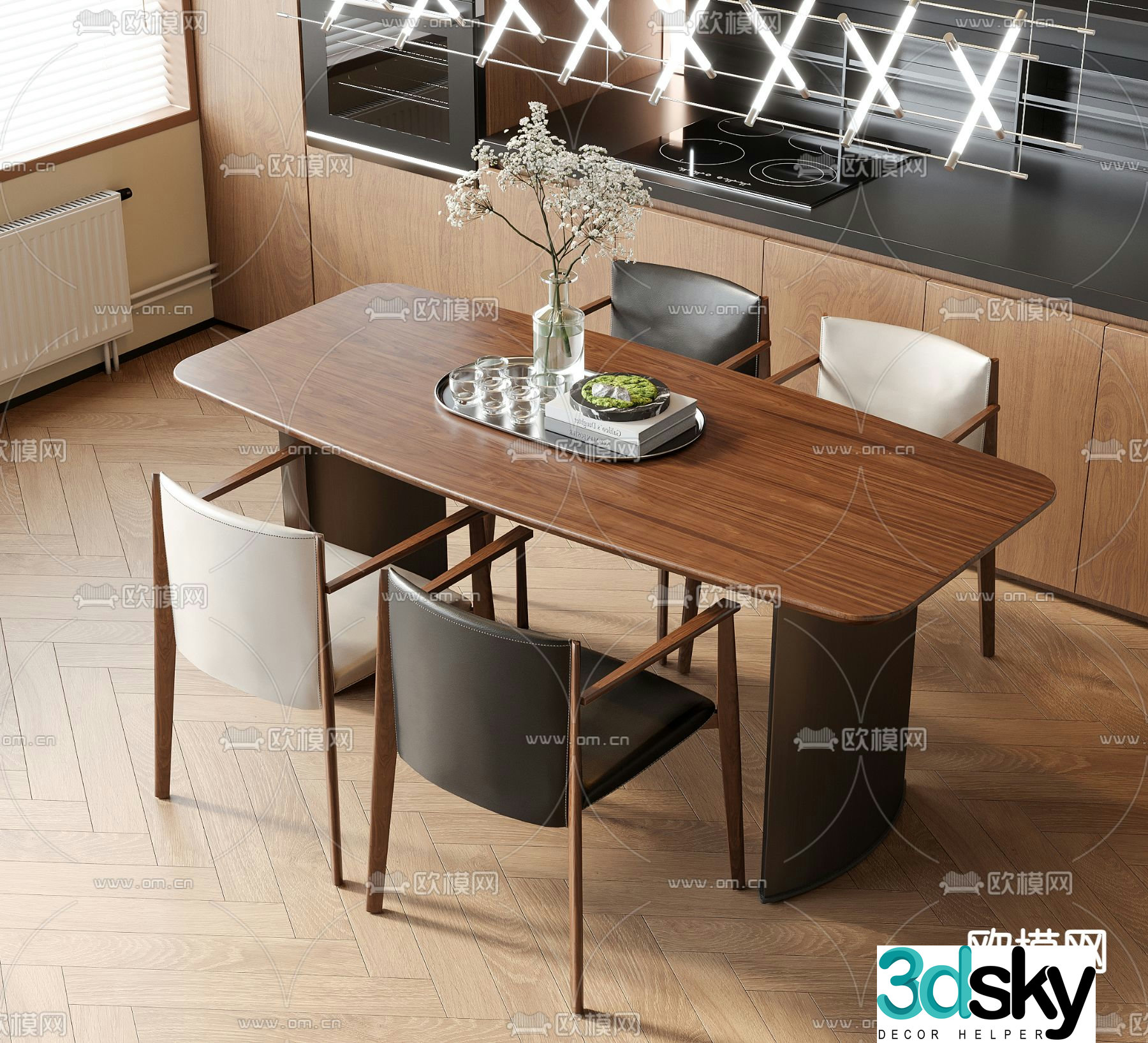 Medieval style dining table and chairs 3d model