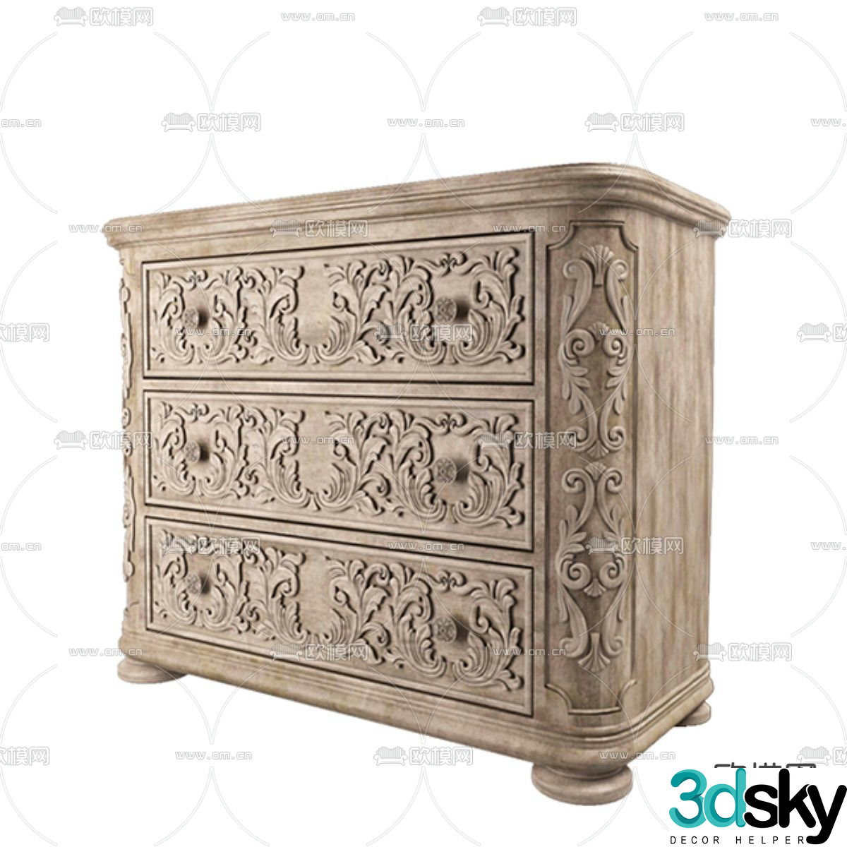 Simple European bedside table 3d model