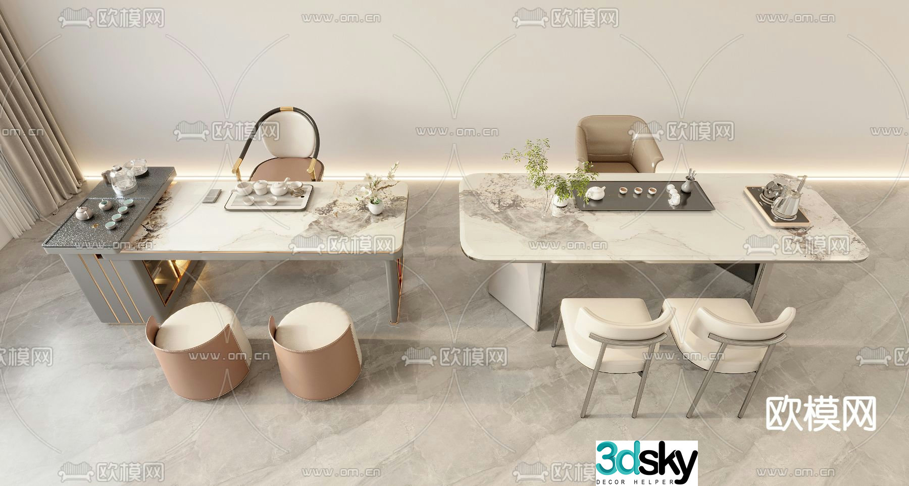 Light luxury tea table and chair 3D model