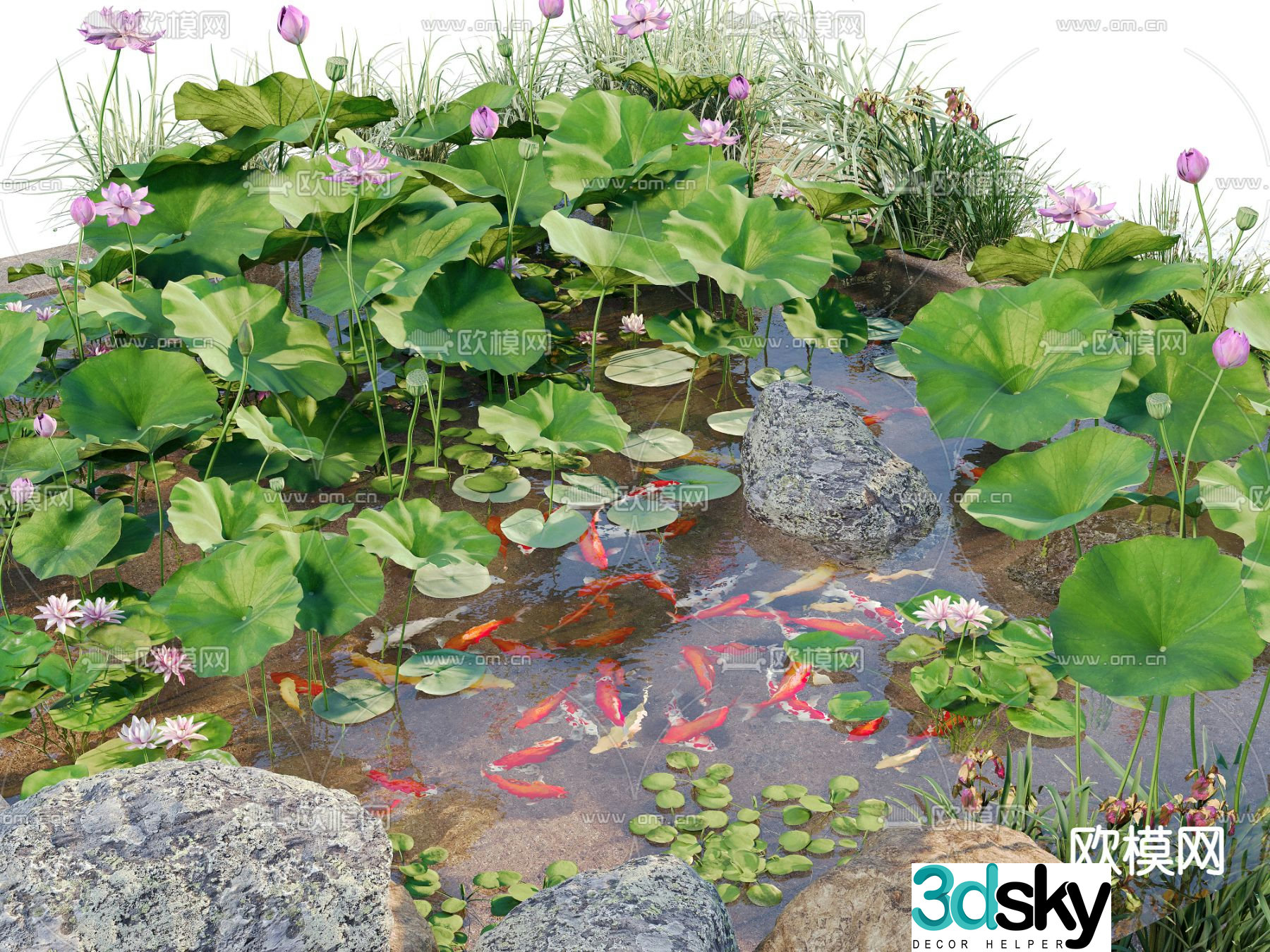 New Chinese style lotus pond koi pond 3d model