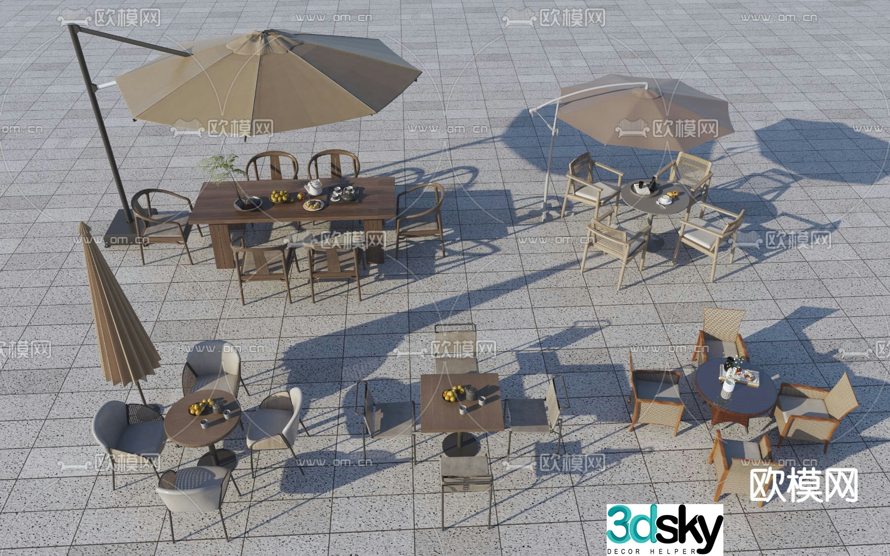 Leisure umbrella seat outdoor table and chairs 3d model