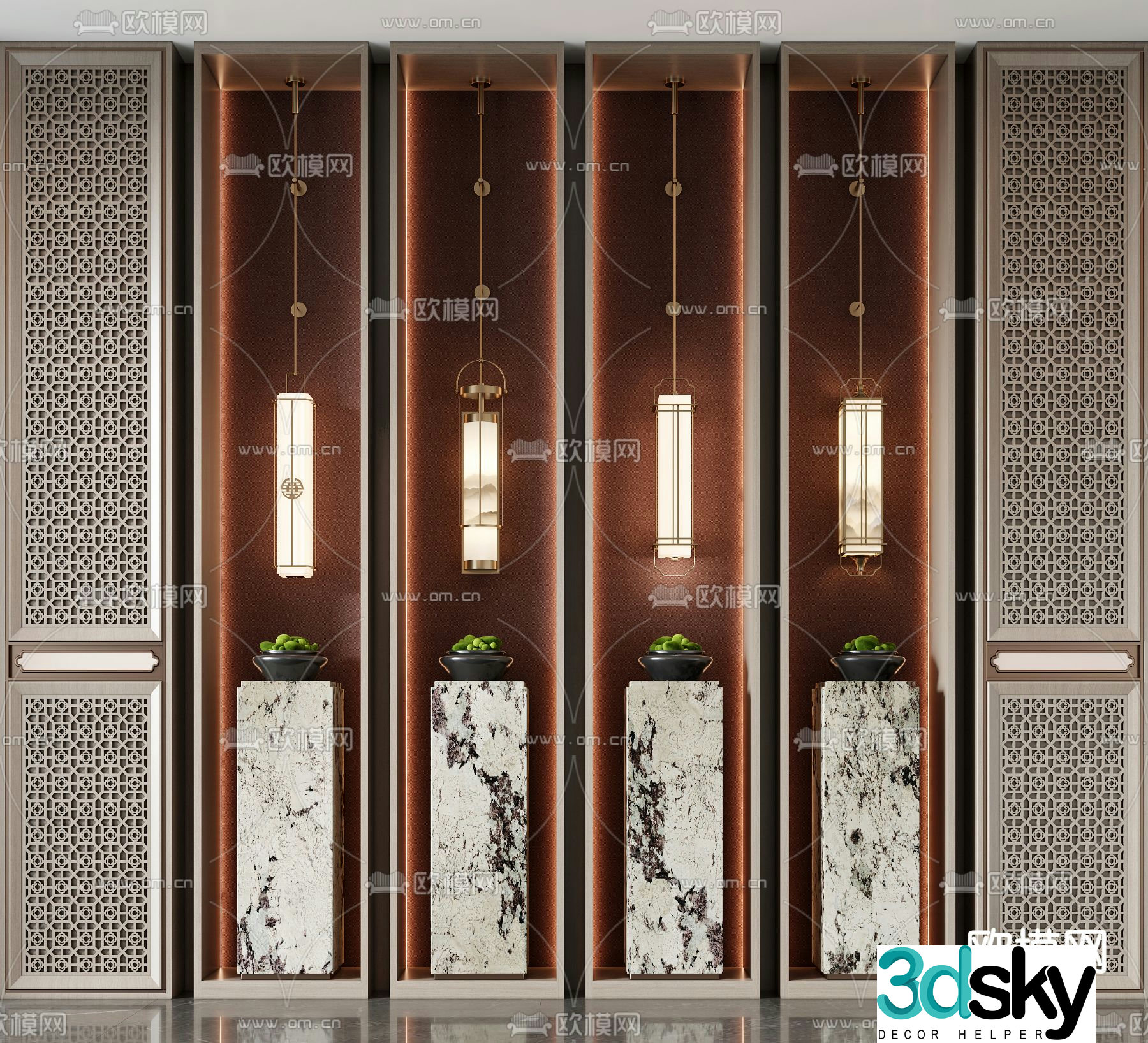 New Chinese style wall lamp marble wall lamp 3d model