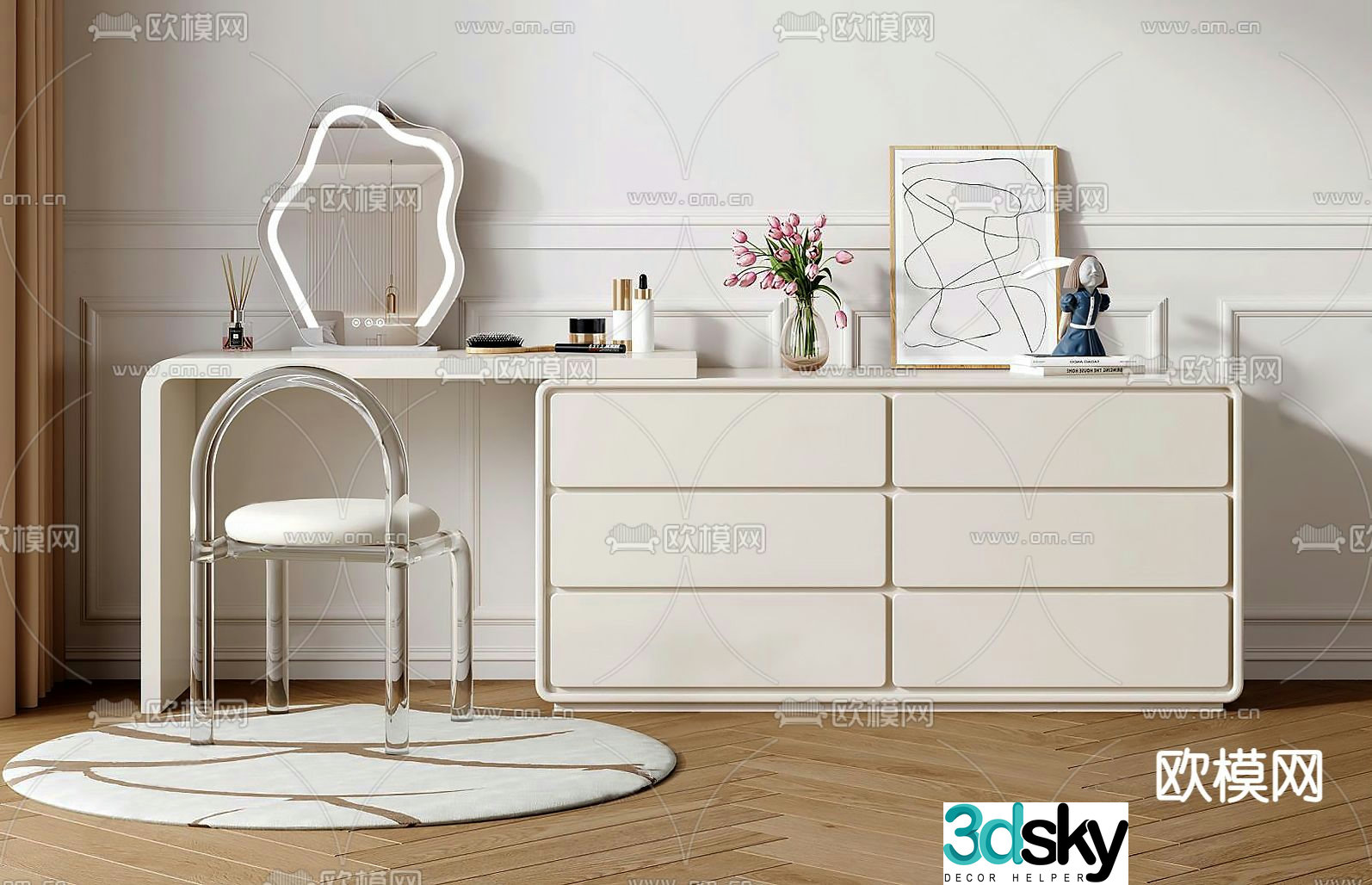 Cream style dressing table dressing table 3d model