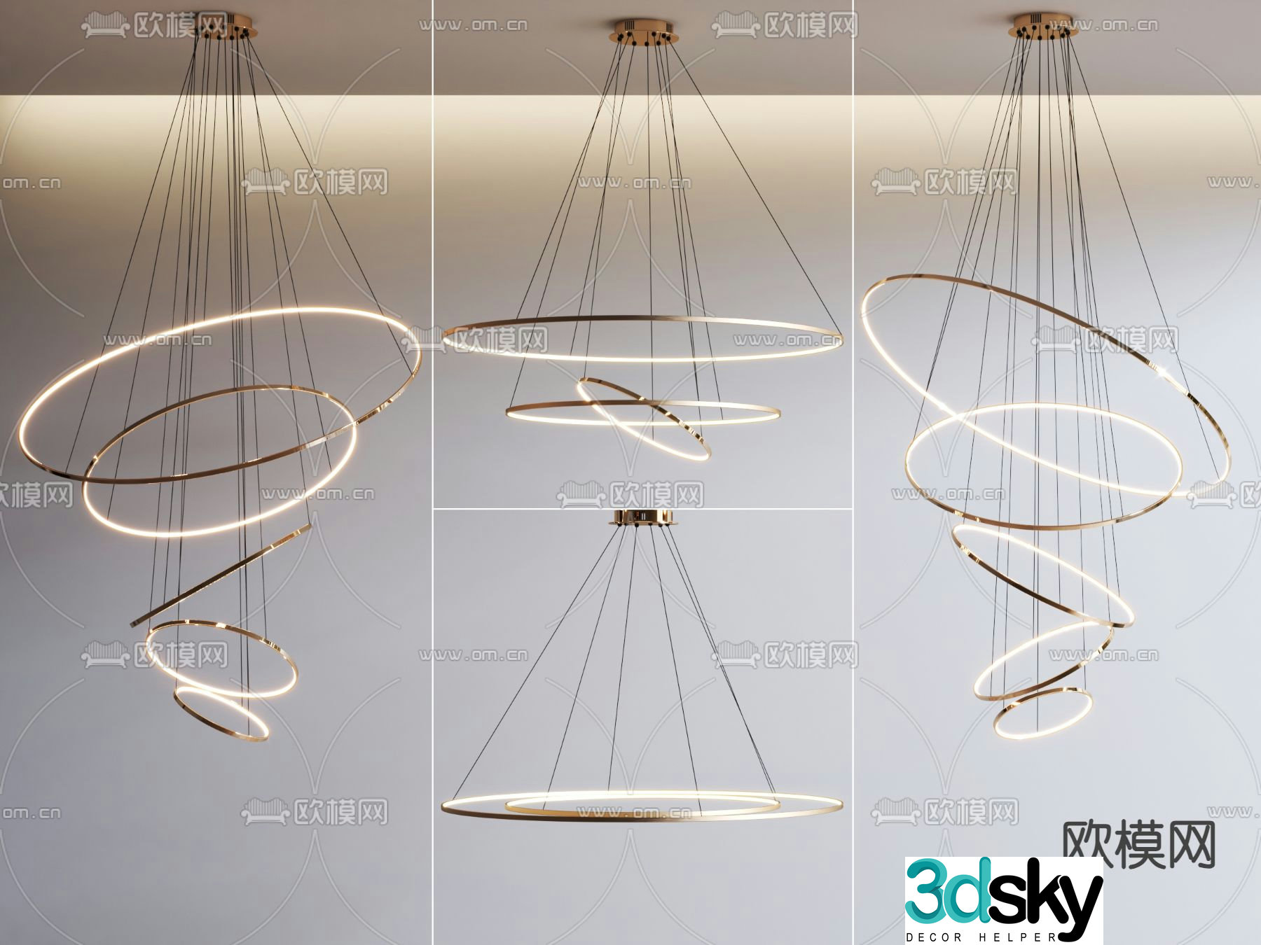 Light luxury chandelier ring chandelier 3d model
