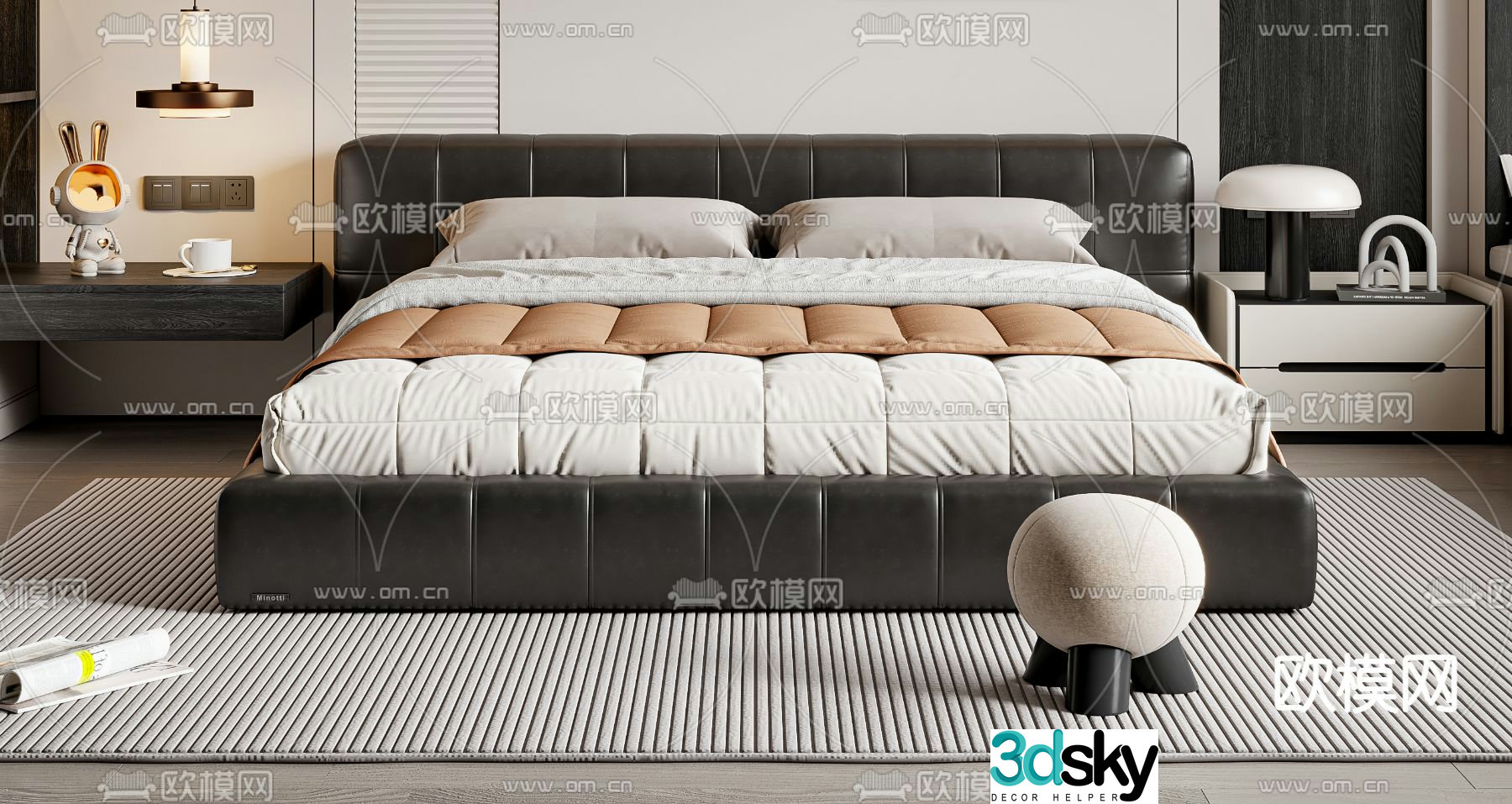 Modern double bed 3d model