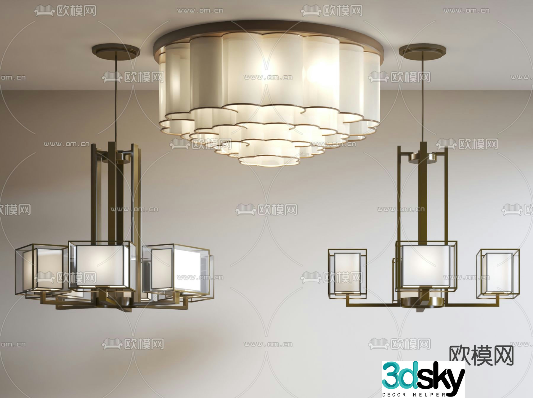 New Chinese style chandelier hall chandelier 3d model