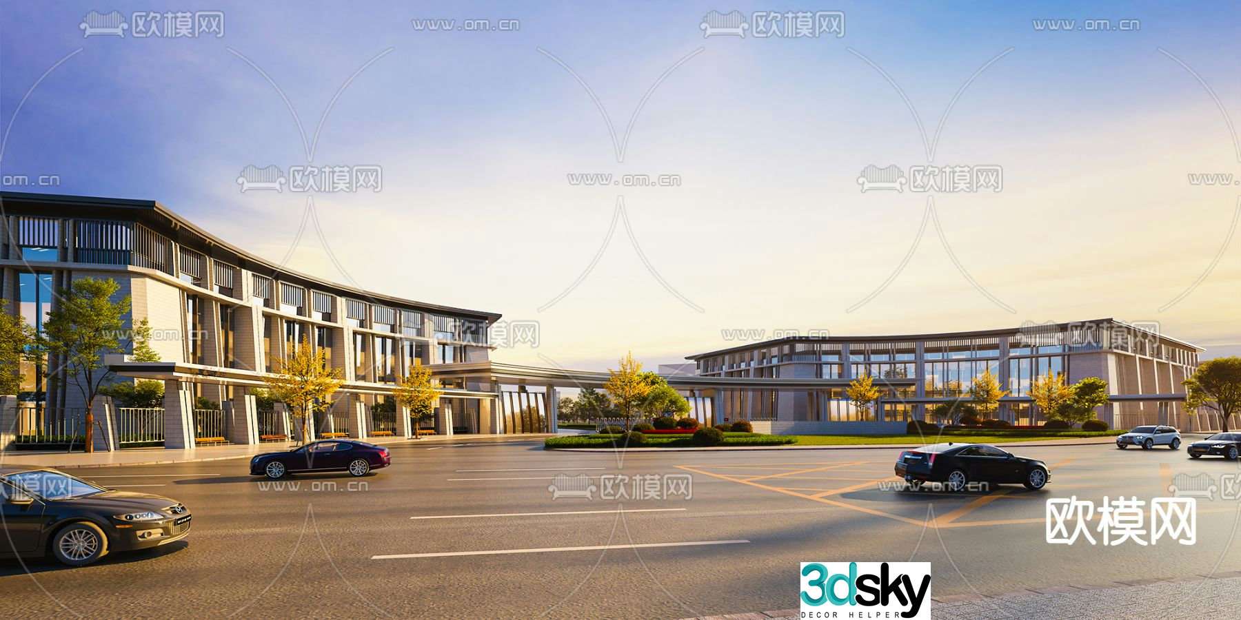 school school gate corridor 3d model