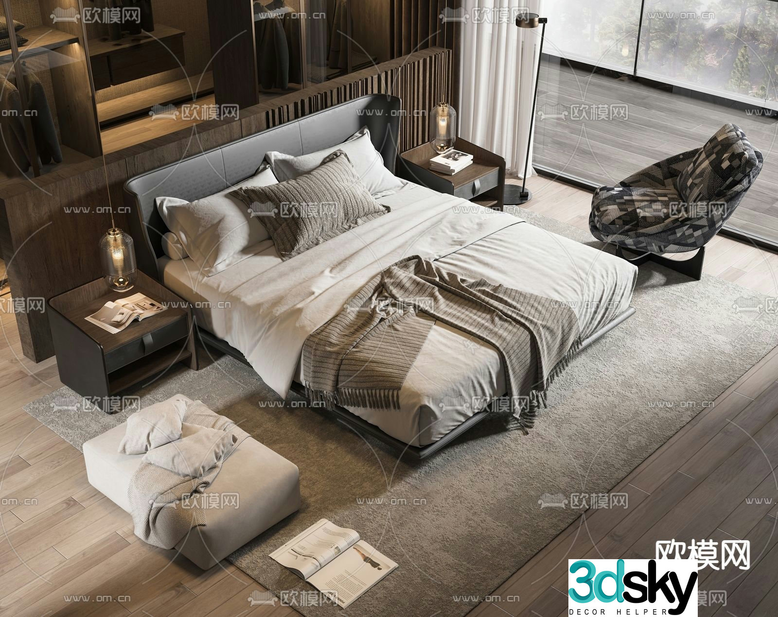 Modern double bed 3d model