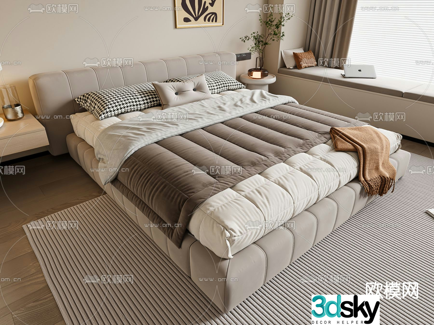 Modern double bed 3d model