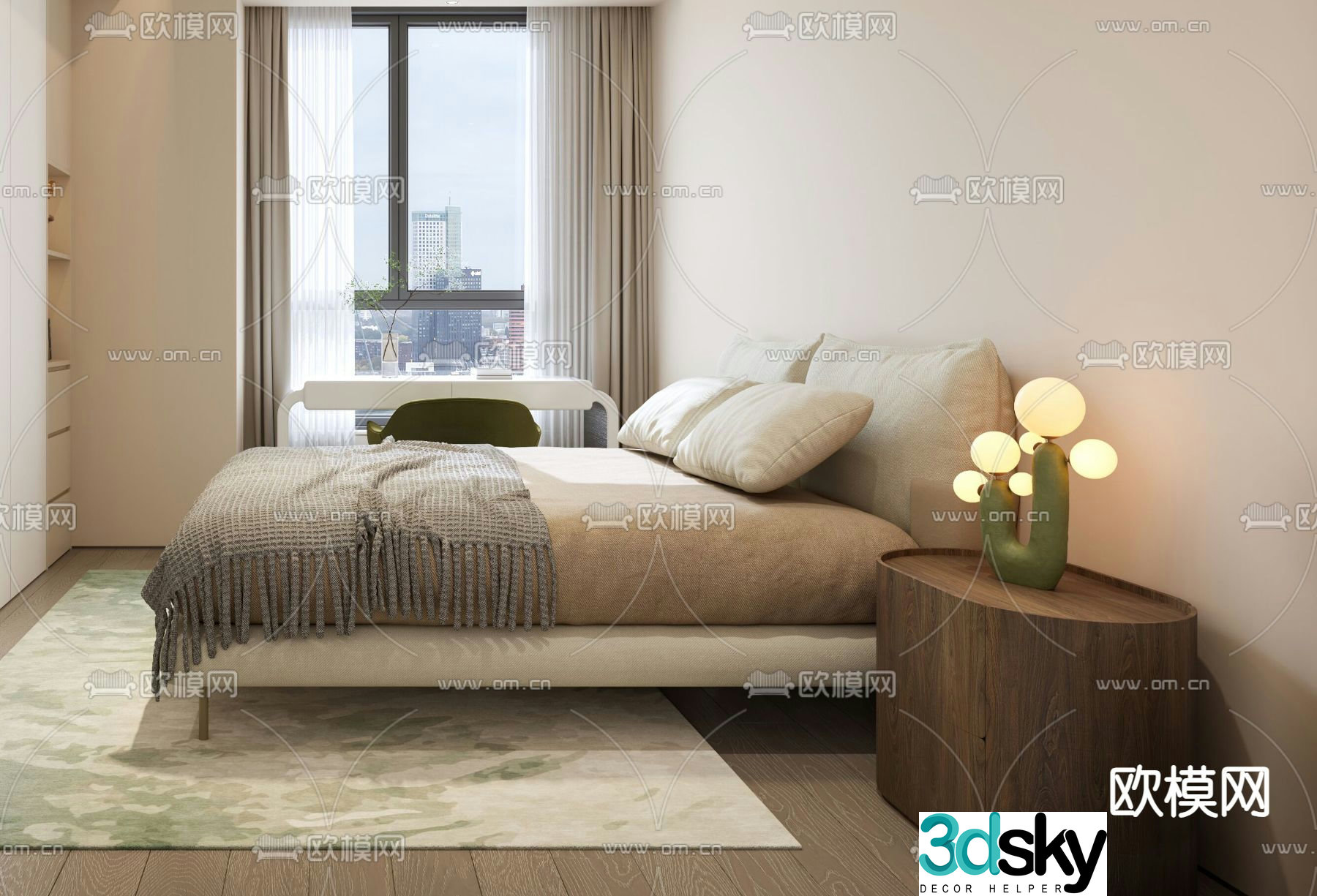 Modern double bed 3d model