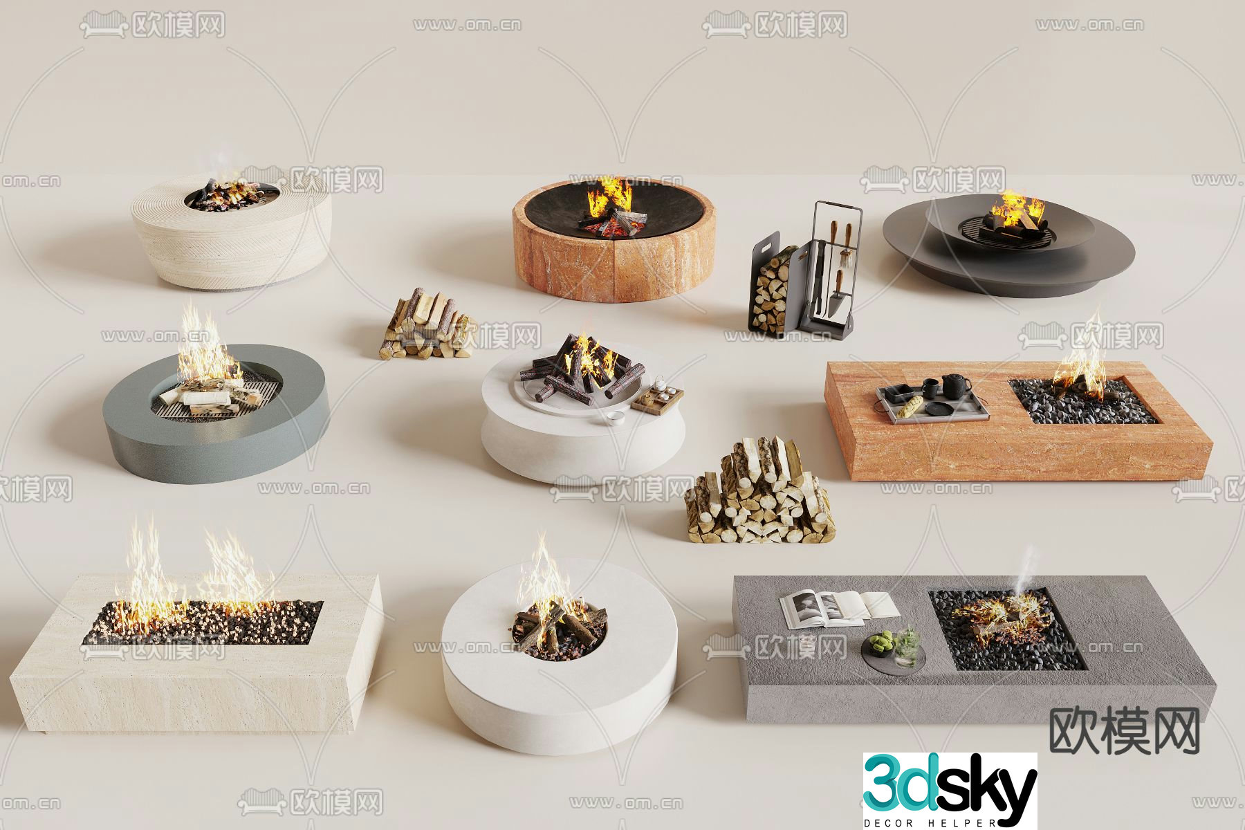 Modern fireplace bonfire stove fire pile 3d model