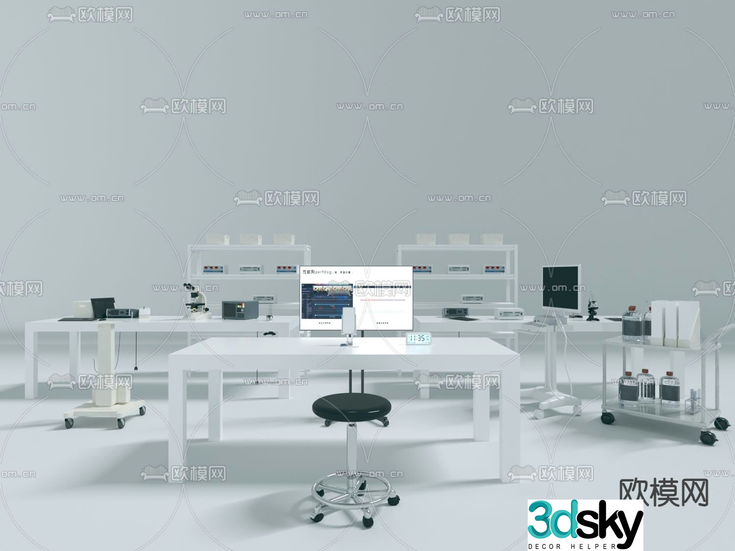 Laboratory equipment experimental table and chair 3d model