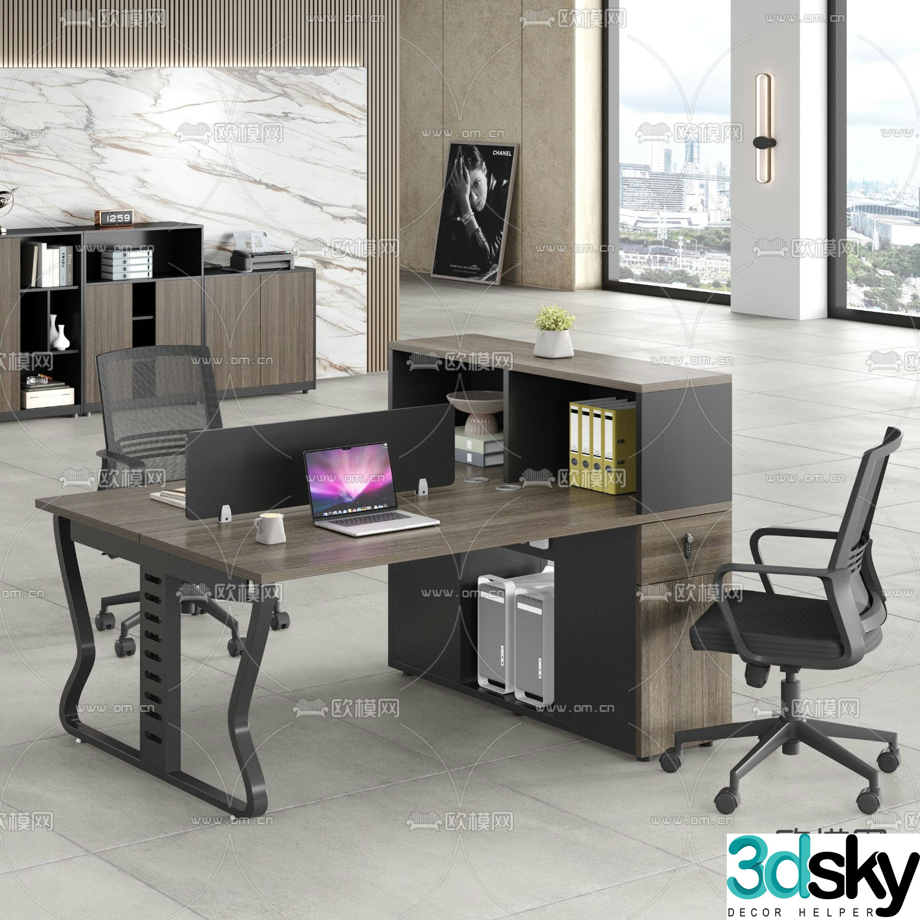 Office desk and chair staff table 3d model