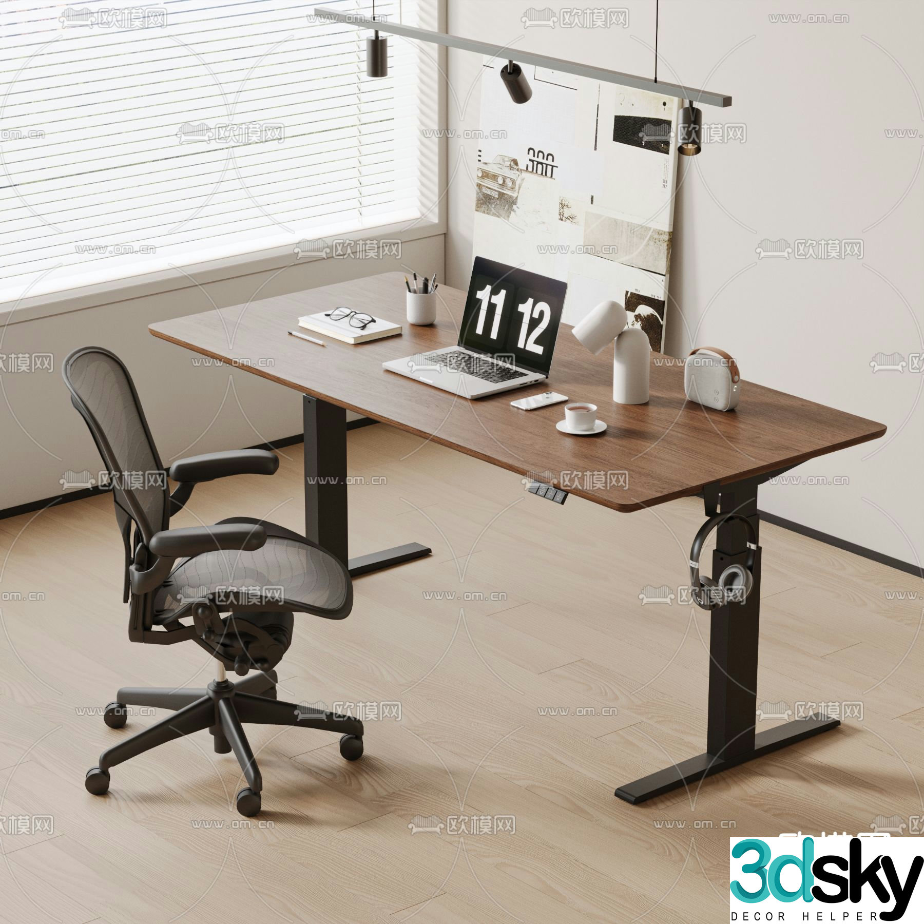 Modern desk computer desk 3d model