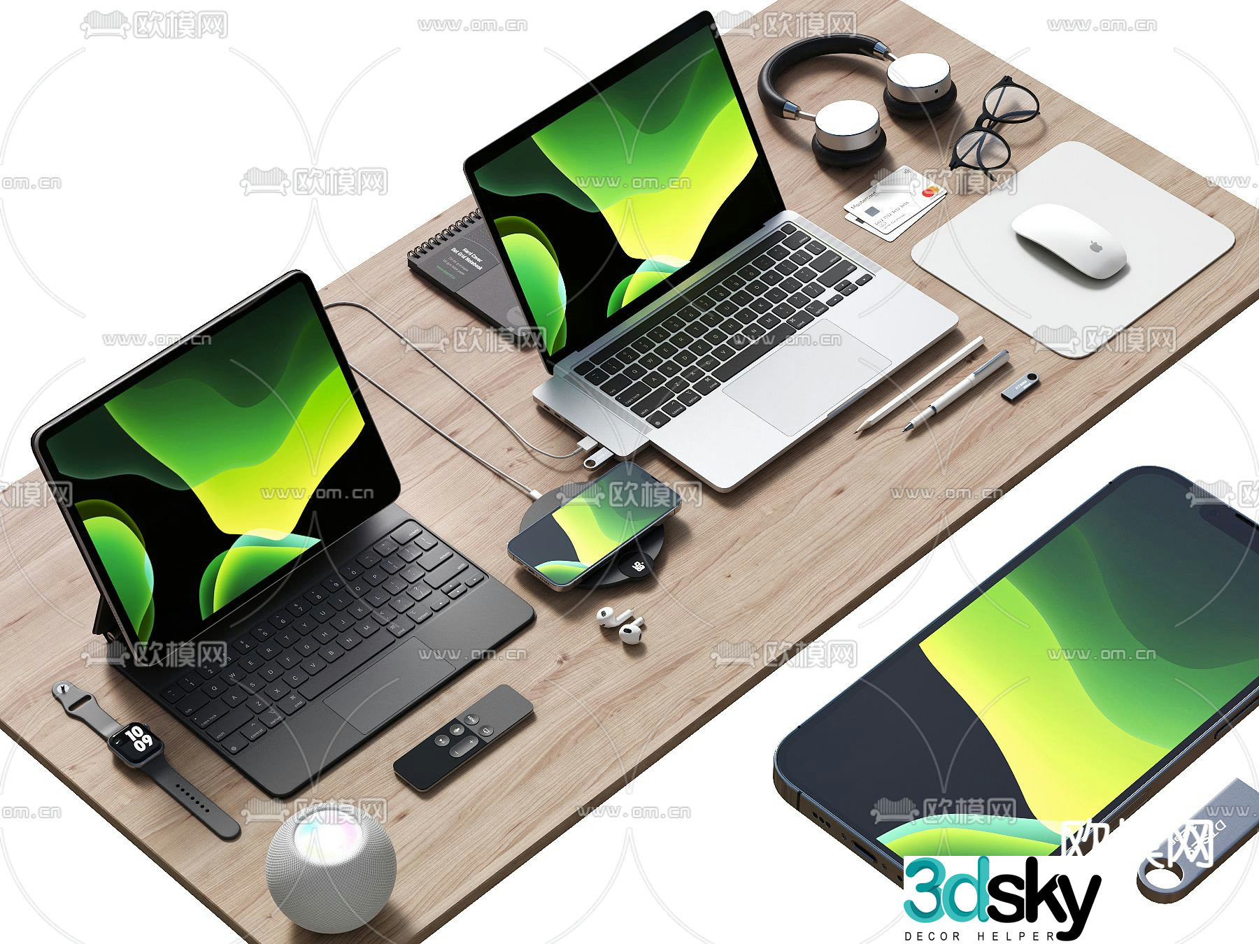 office supplies laptop mobile phone 3d model