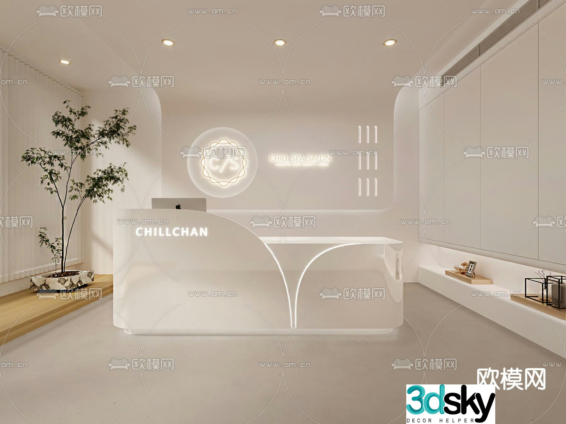 Cream style front desk reception desk service desk 3d model