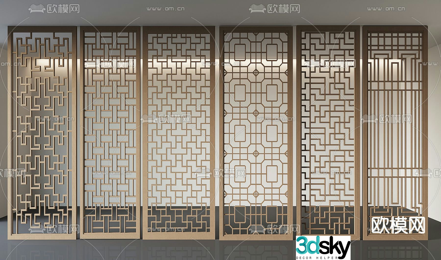 New Chinese style lattice hollow partition 3D model