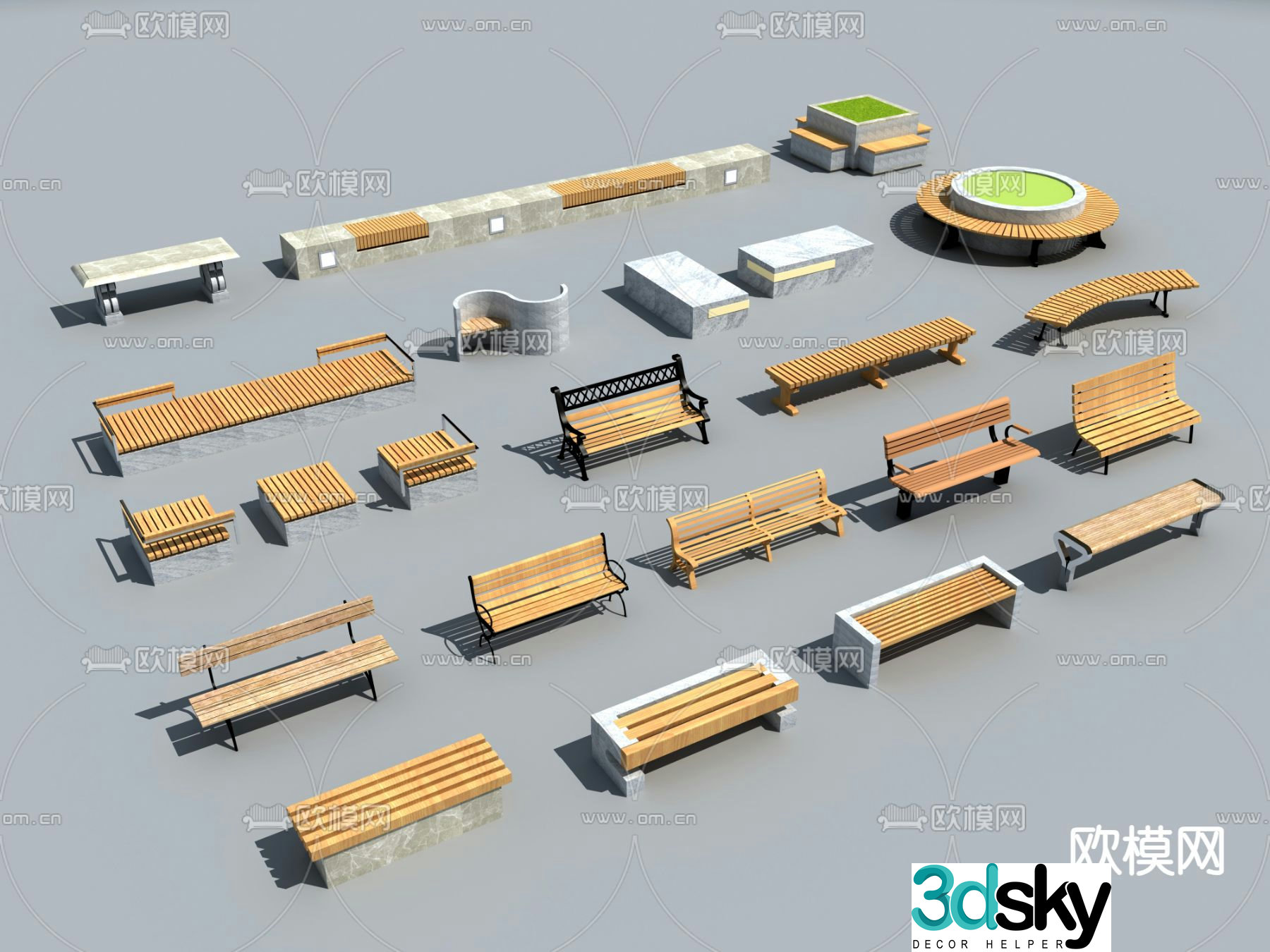 Outdoor chair tree pool chair park chair public chair 3d model
