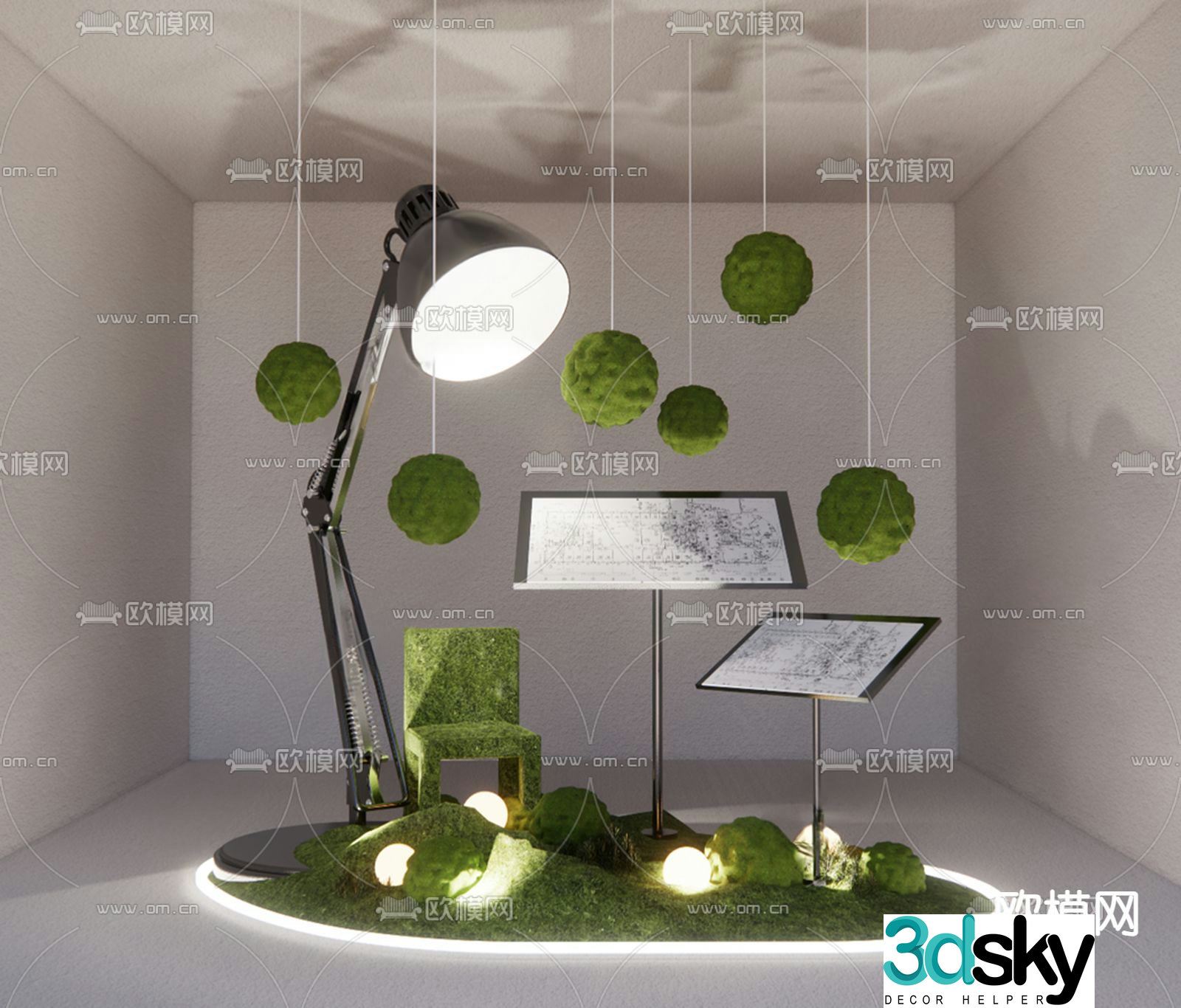 Indoor landscaping moss landscaping 3d model