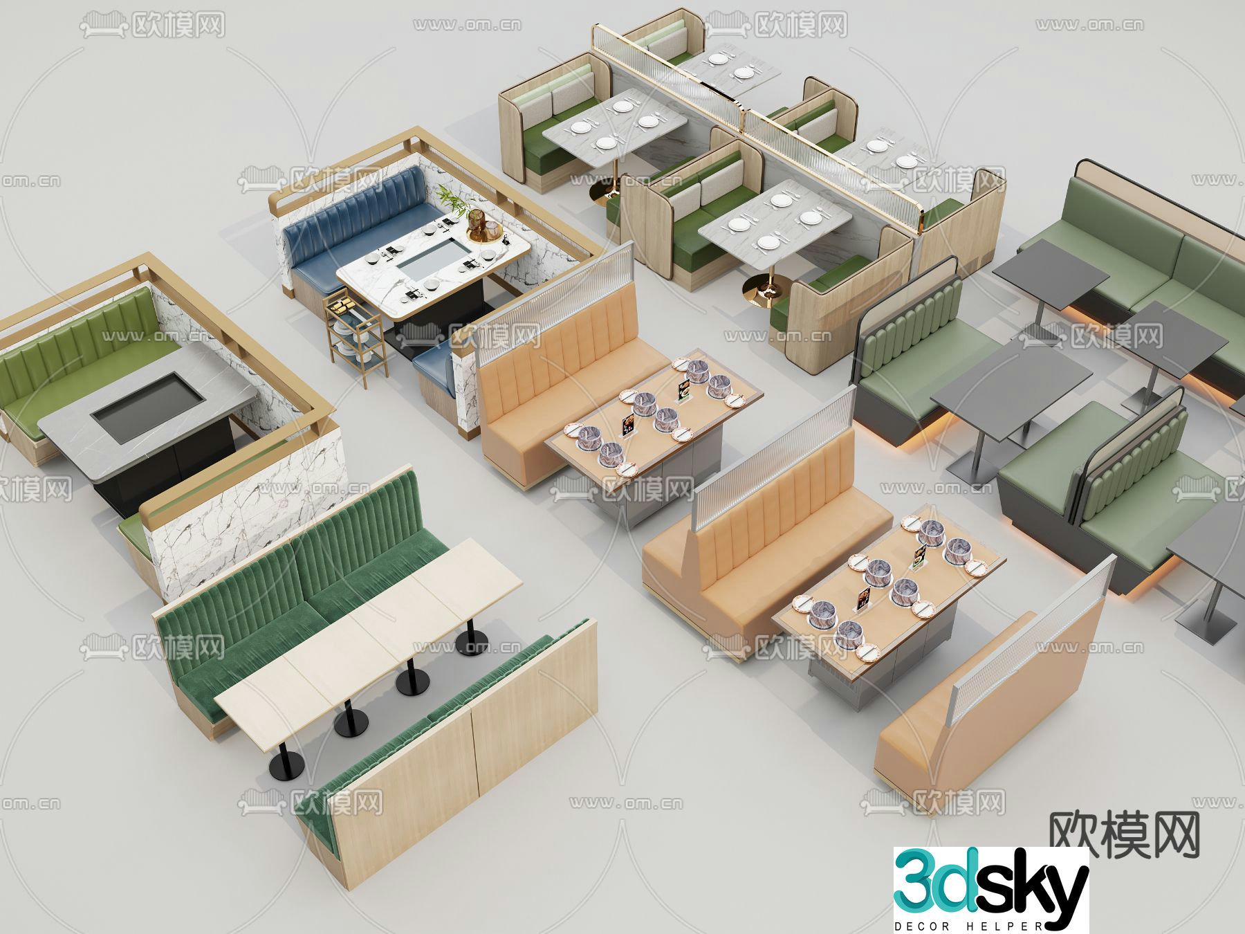 Card seat dining table and chairs milk tea shop card seat 3D model