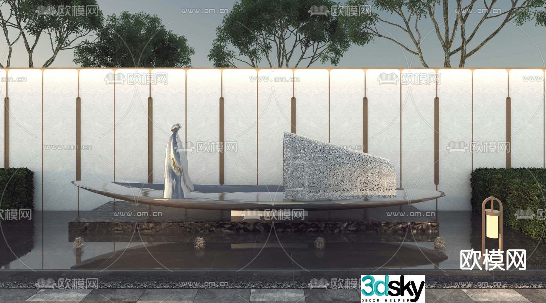 New Chinese sculpture sketch landscape wall boat 3D model
