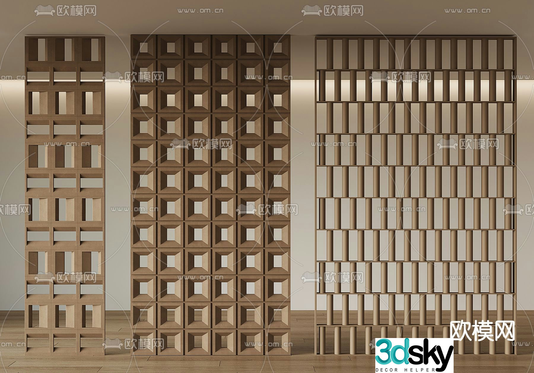 New Chinese-style solid wood partition hollow partition 3D model
