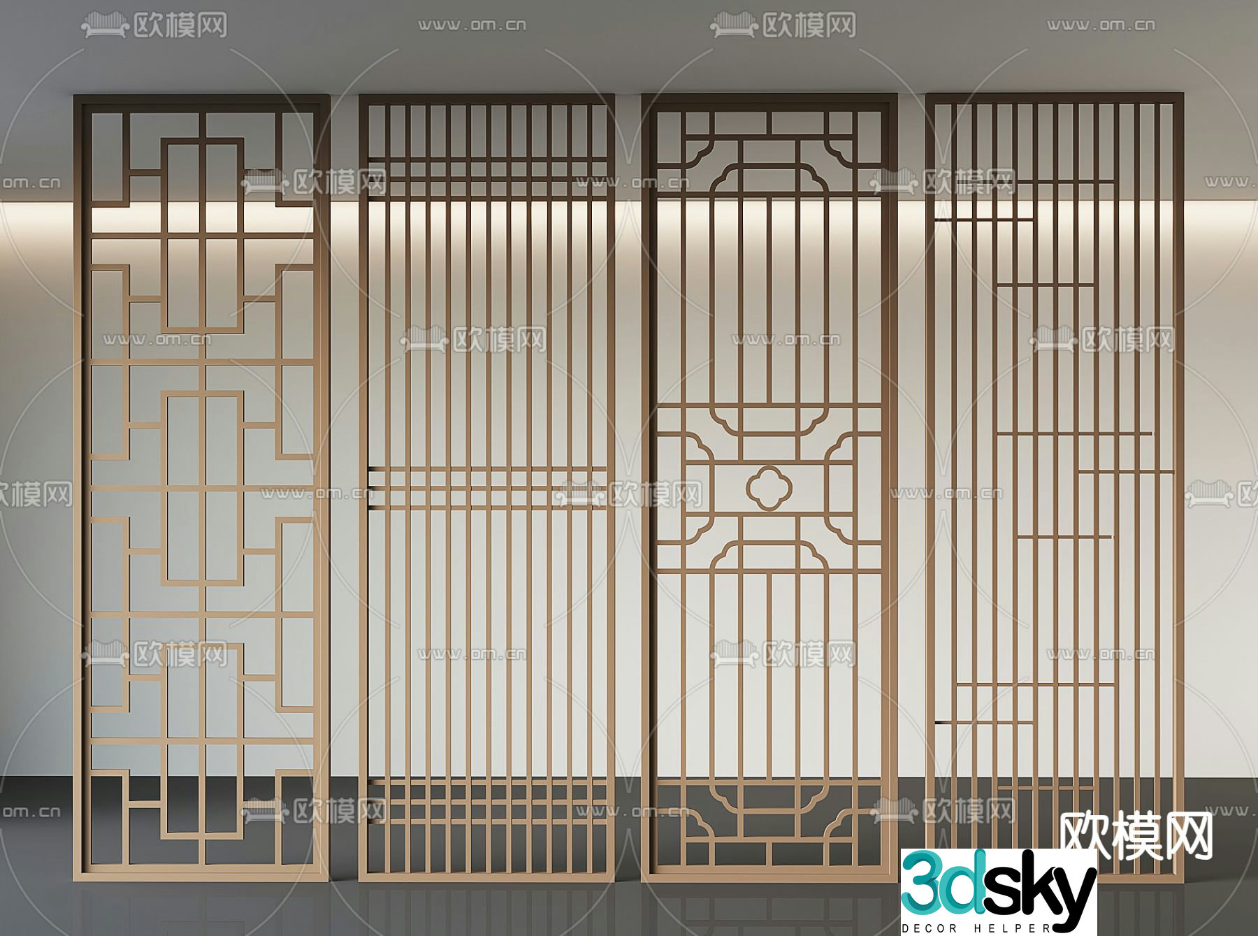 New Chinese style lattice hollow partition 3D model