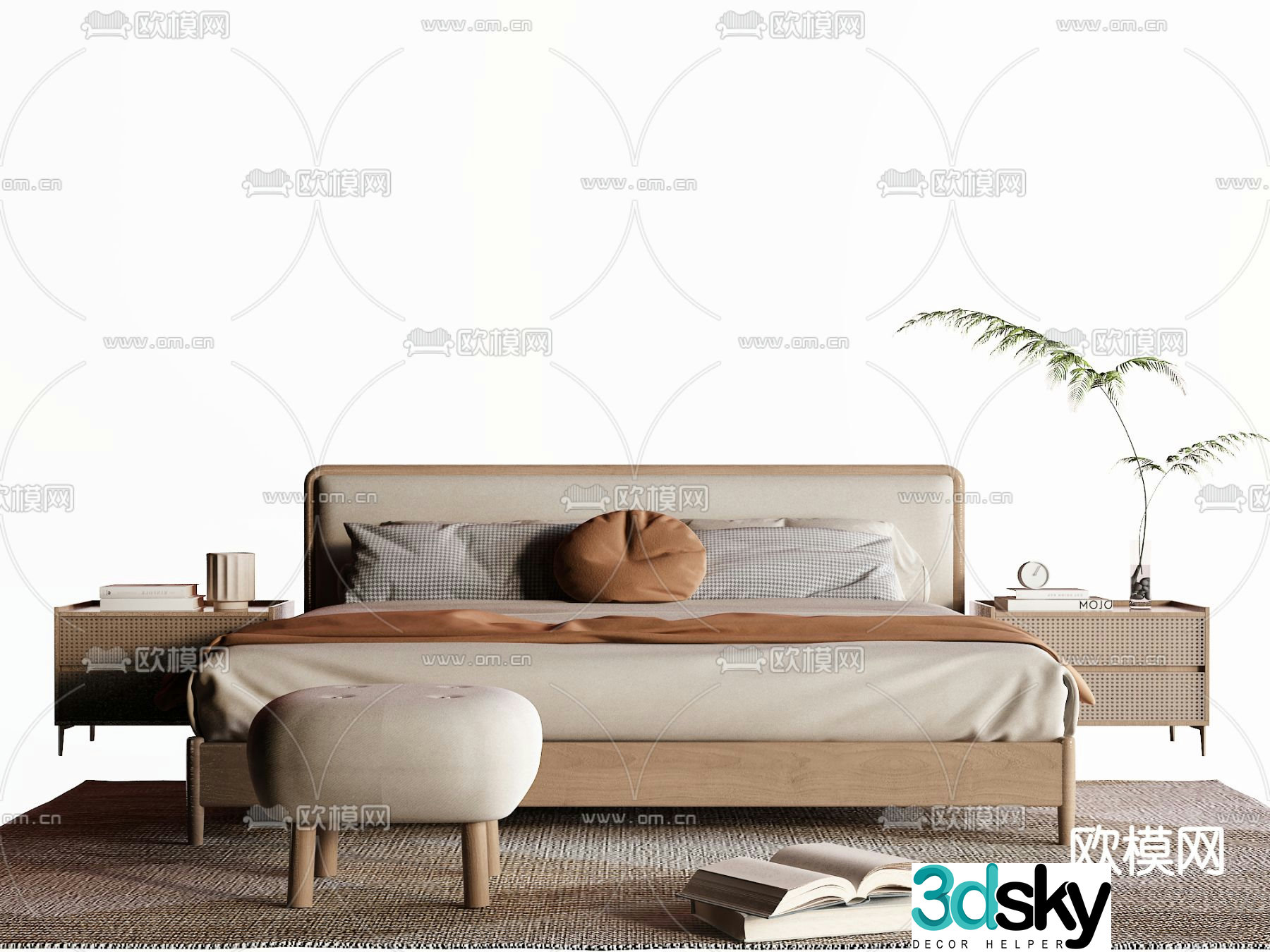 Wabi-sabi double bed 3d model