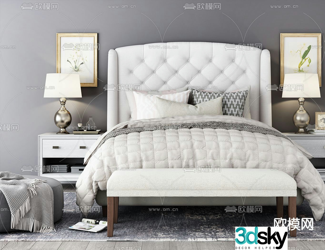 American double bed 3d model