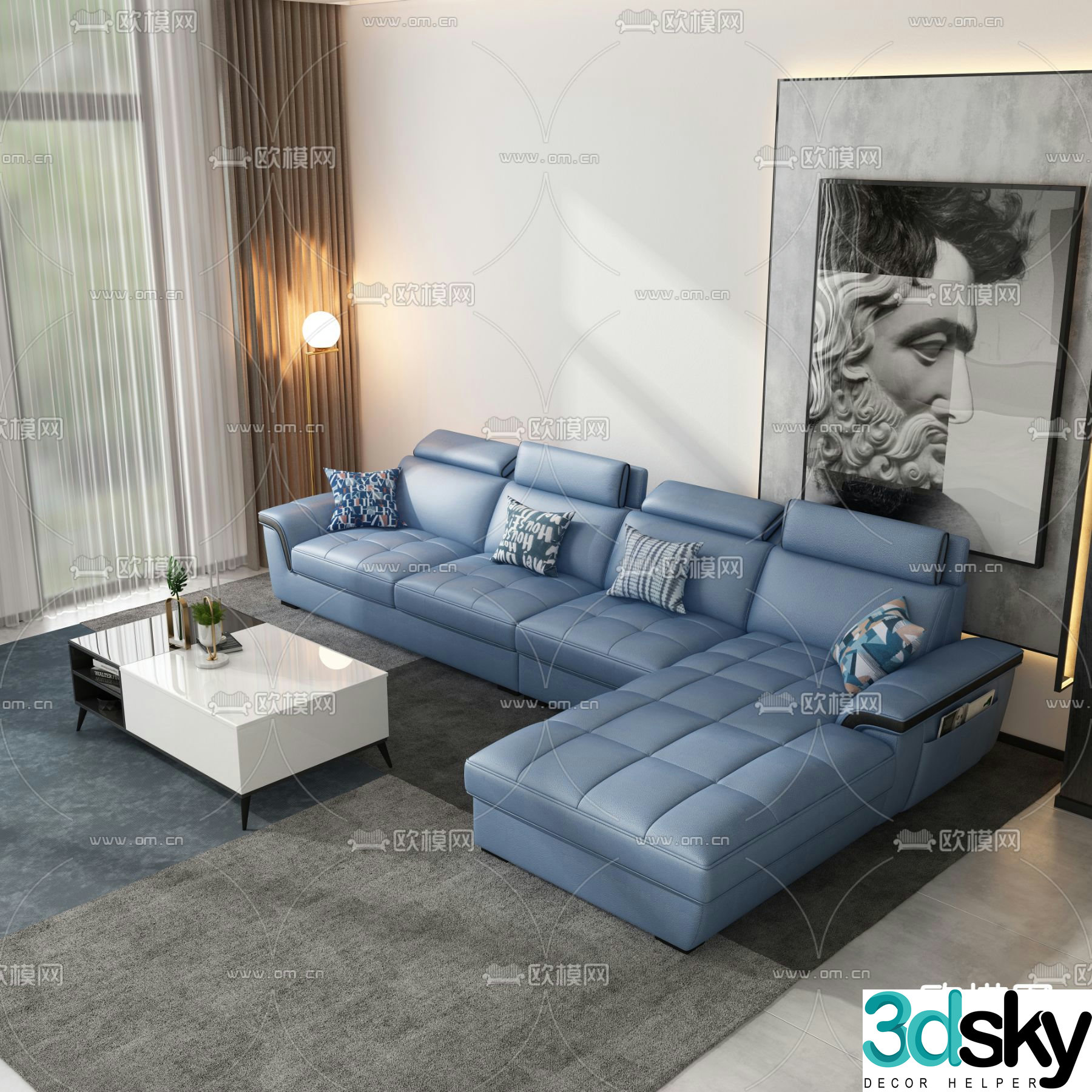 multi-person sofa leather sofa 3d model