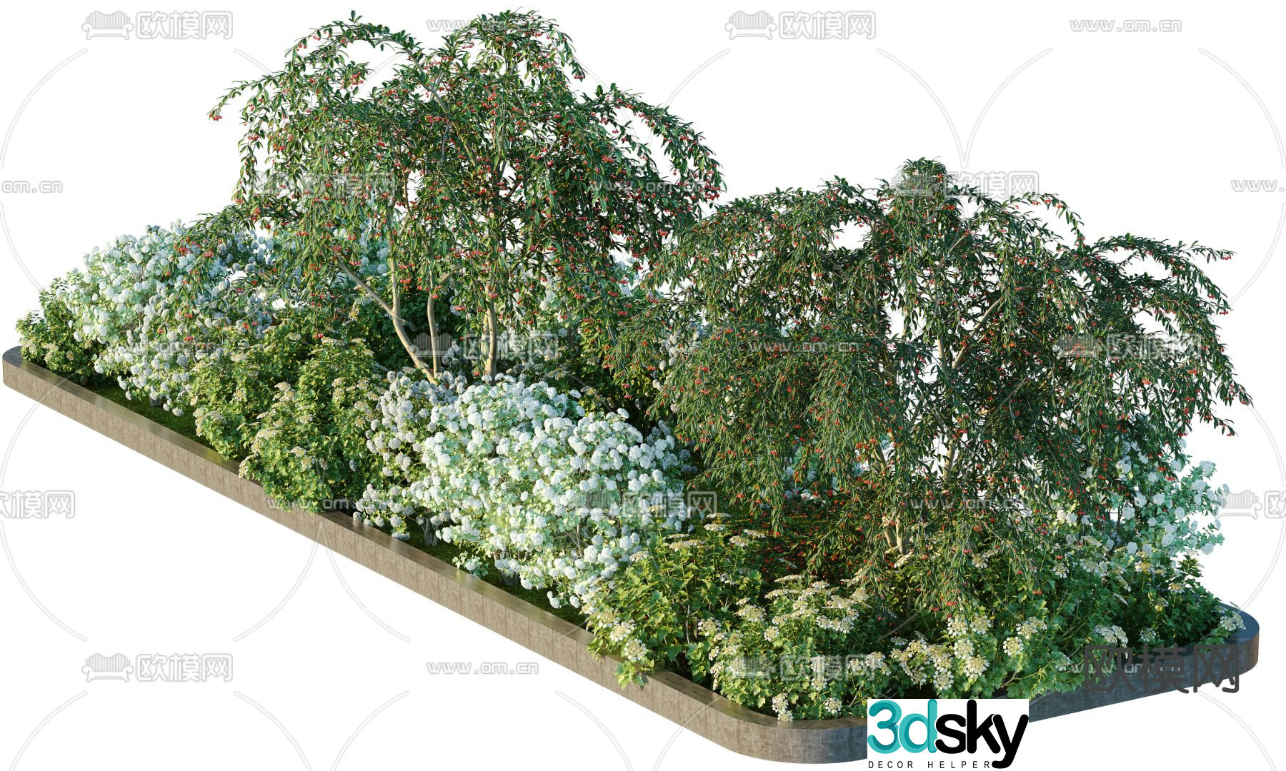 Modern green belt plant pile 3d model