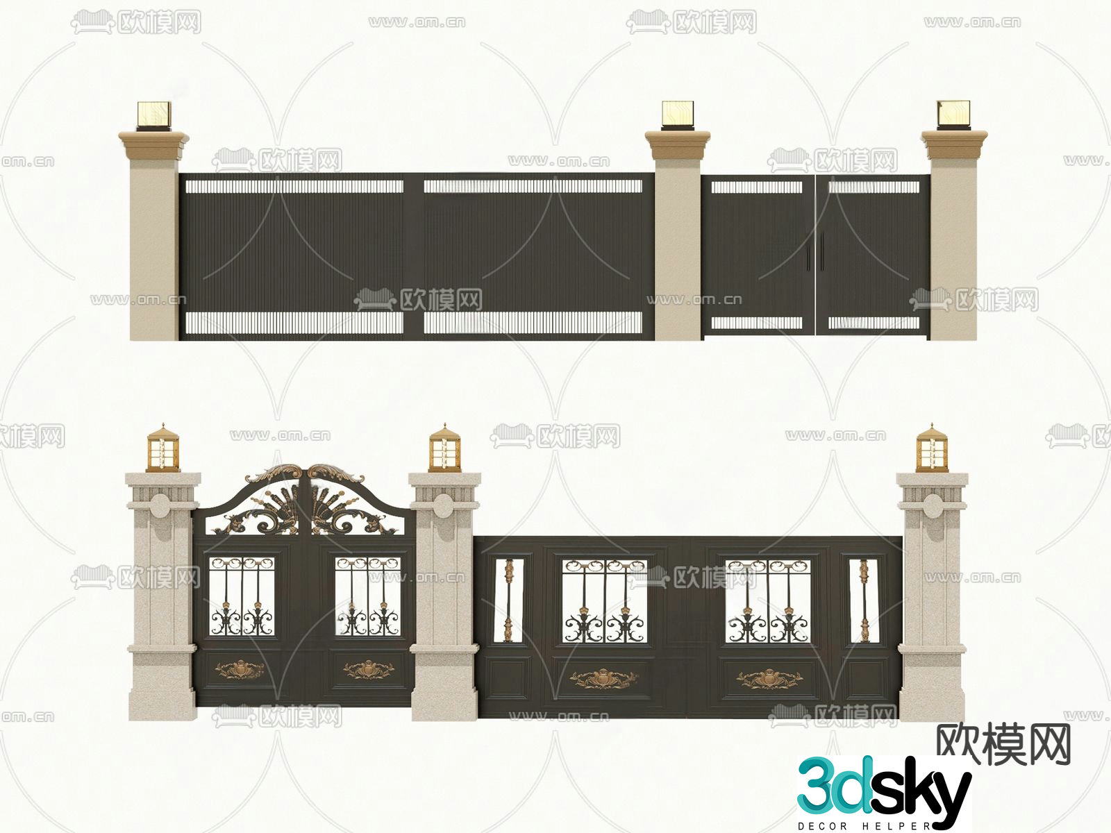 European style courtyard door 3d model