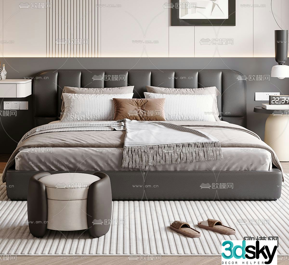 Modern double bed 3d model