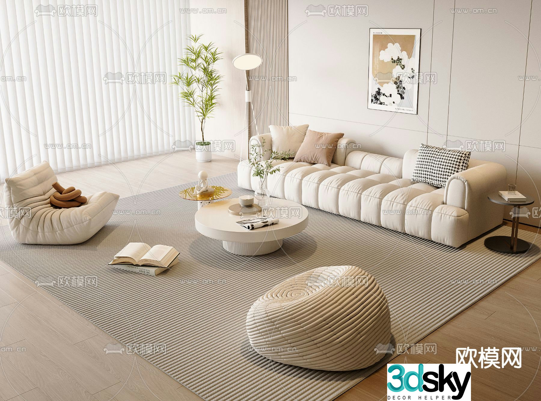 Cream style sofa combination 3d model