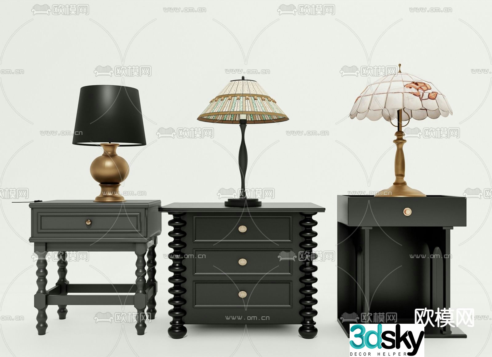 American bedside table 3d model