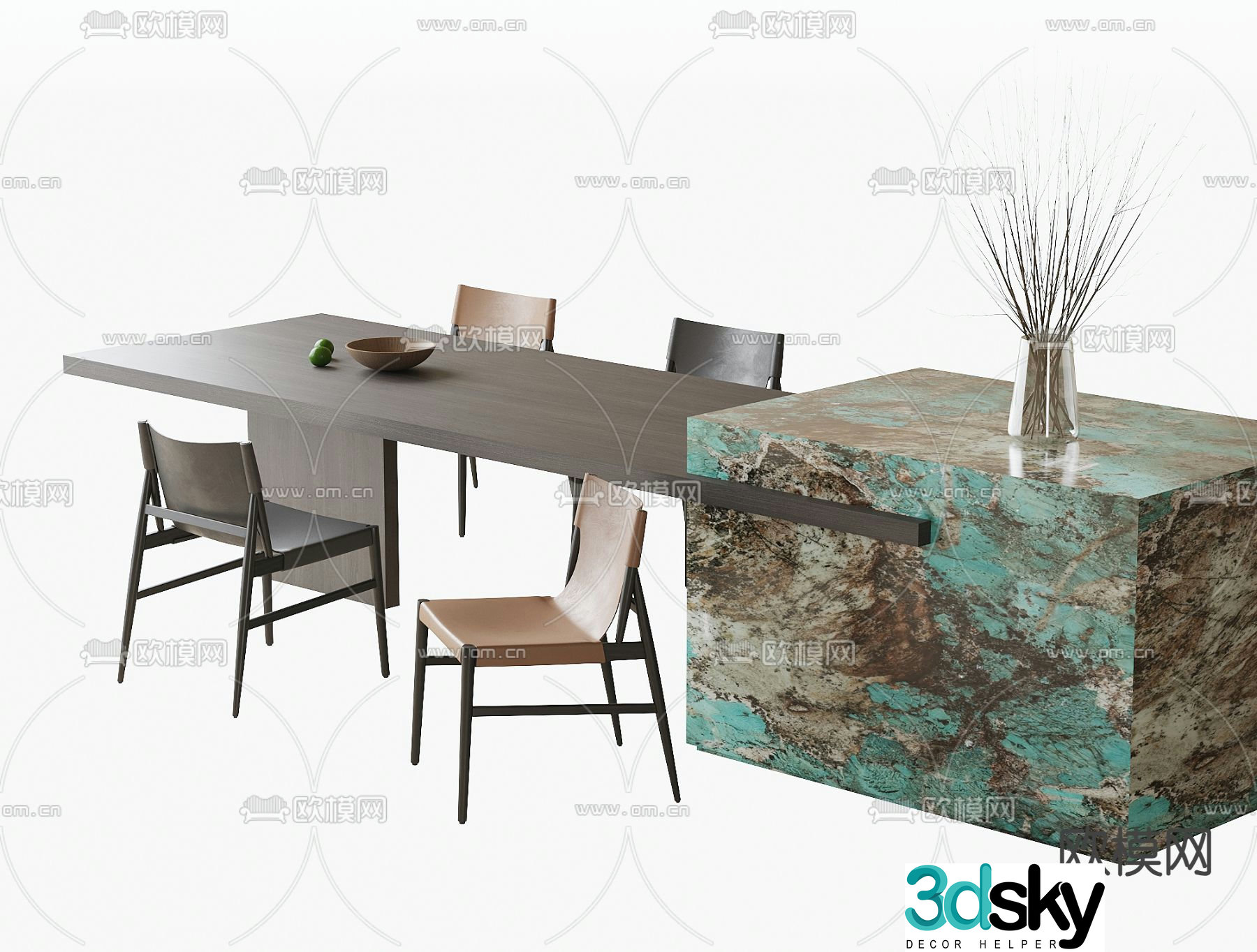 Modern island dining table 3d model