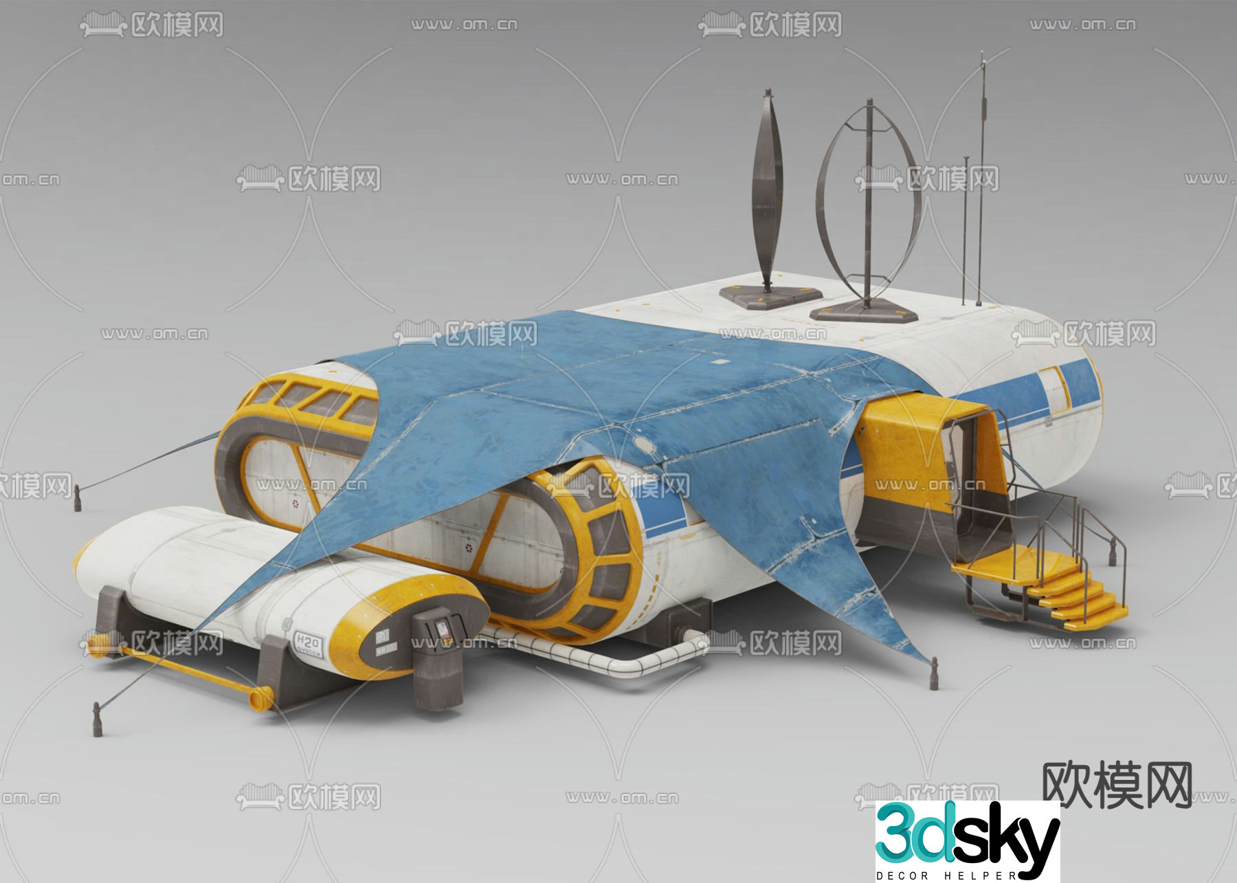 Industrial equipment lunar base facilities 3d model